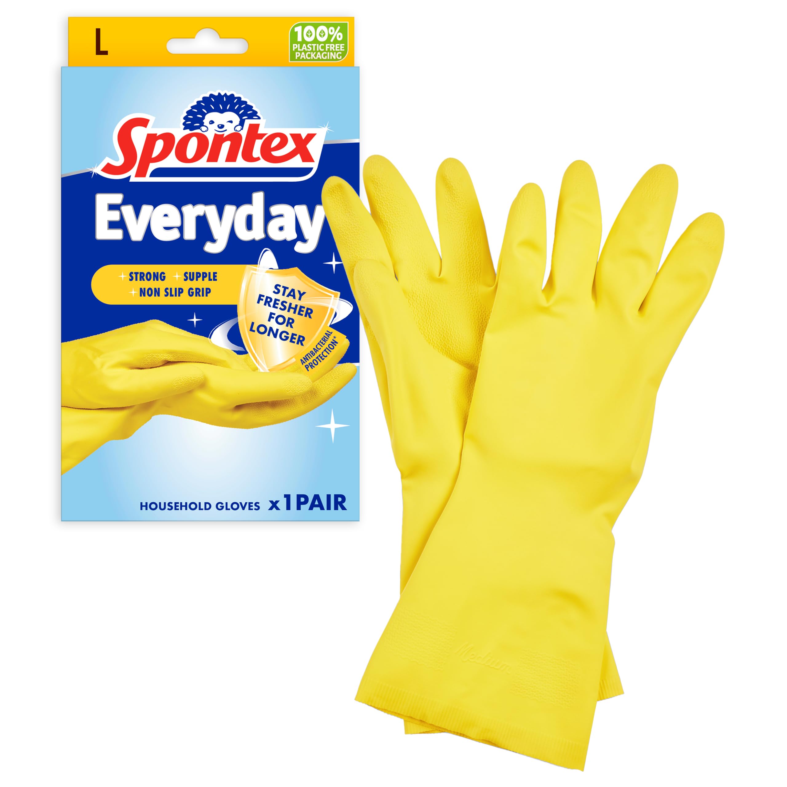 Spontex Everyday Cleaning Gloves - Large Size, Pink, Non-Slip Grip | 1 Pair