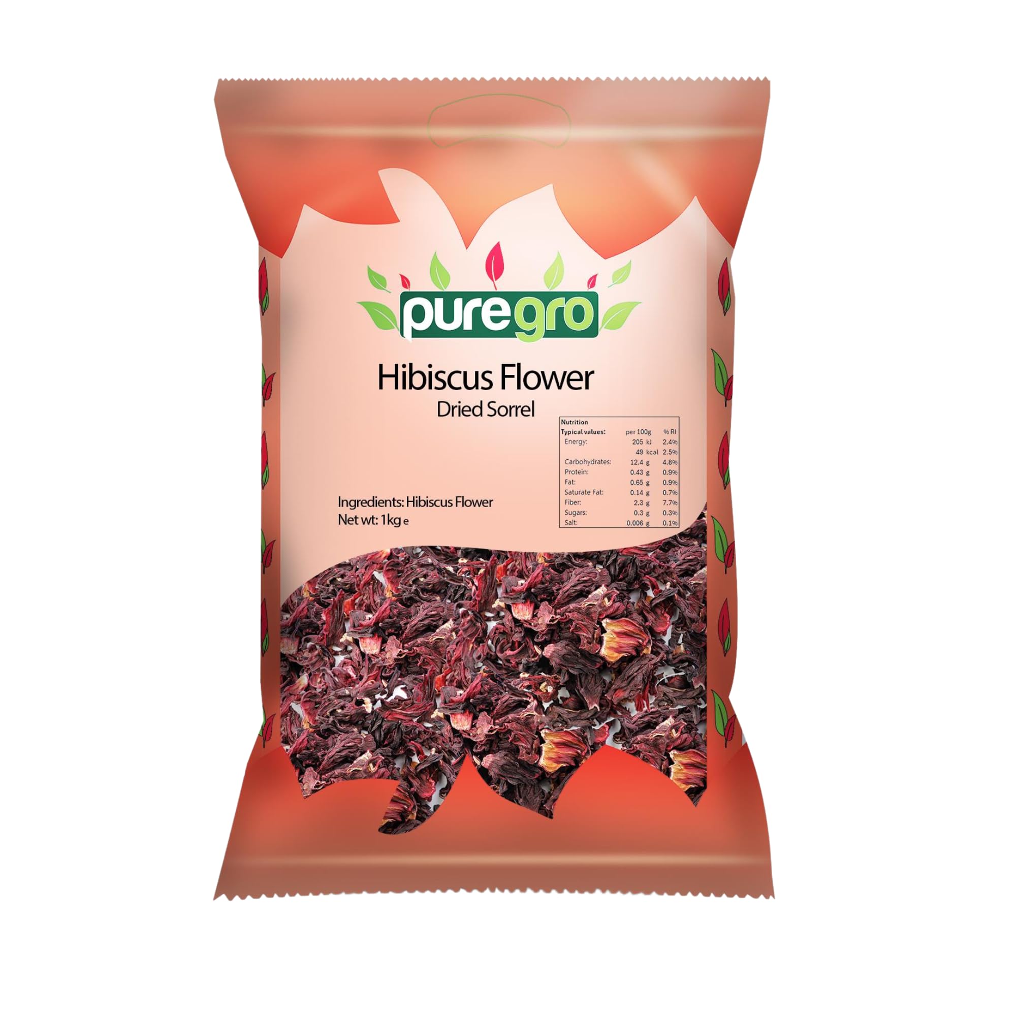 Puregro Hibiskusblüten ganz getrocknet | 1 kg | Bio-Kräutertee für Aufgüsse