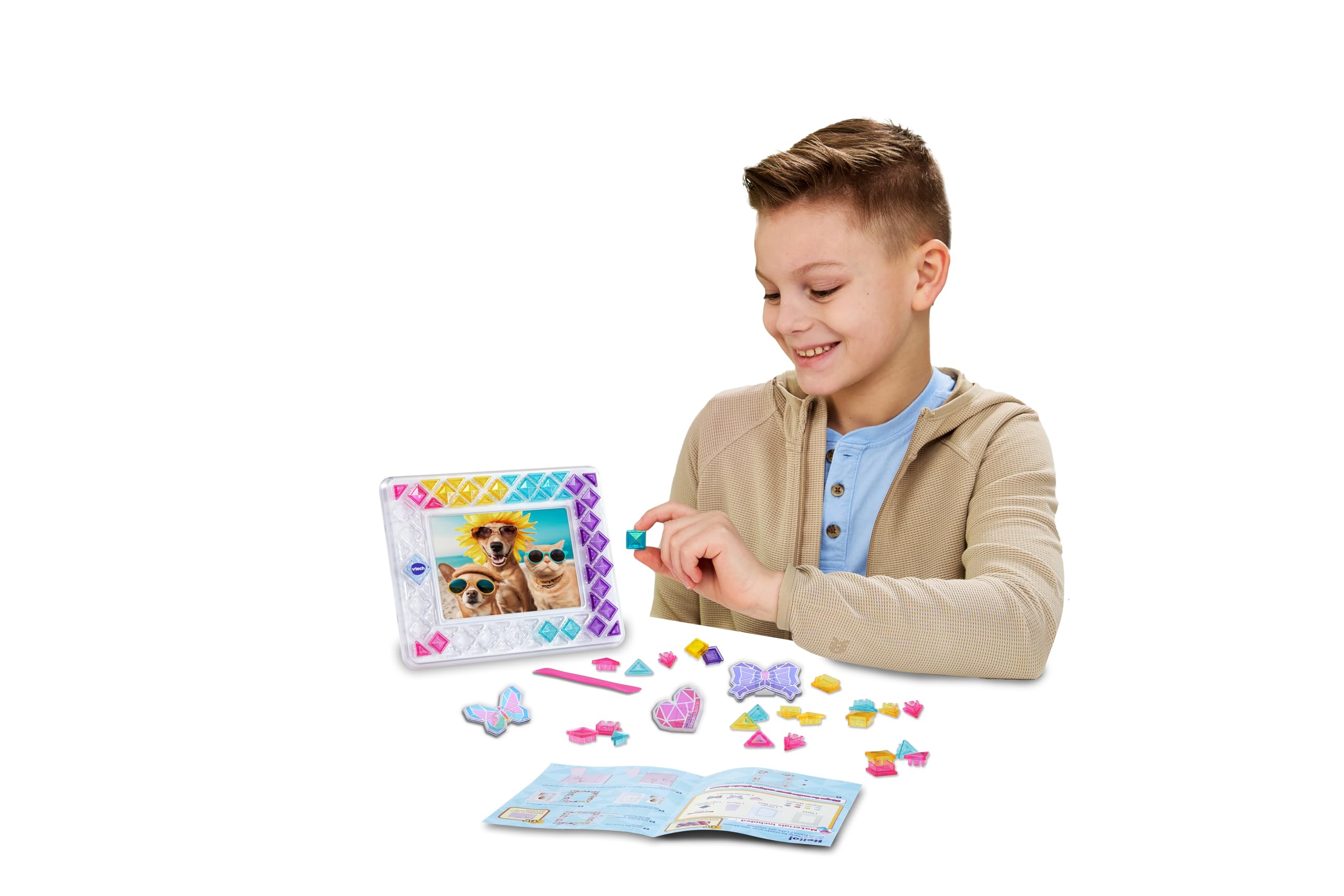 VTech Mosaic Magic Lights Photo Frame - 70+ Colourful Tiles, Light-Up Craft Kit for Ages 5+ 6