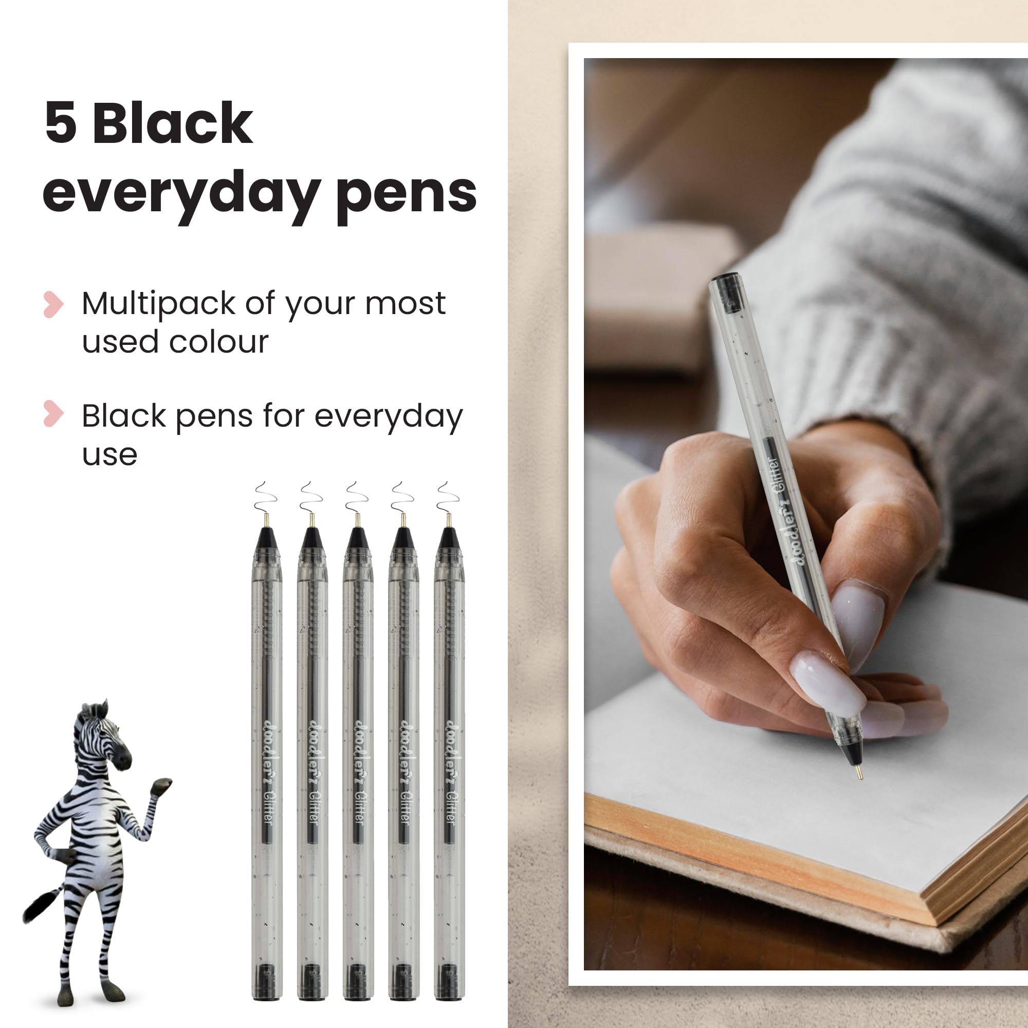 Zebra Pen Doodlerz Gel Stick Pen - 1.0mm Bold Point, Black Ink, 5-Pack 4
