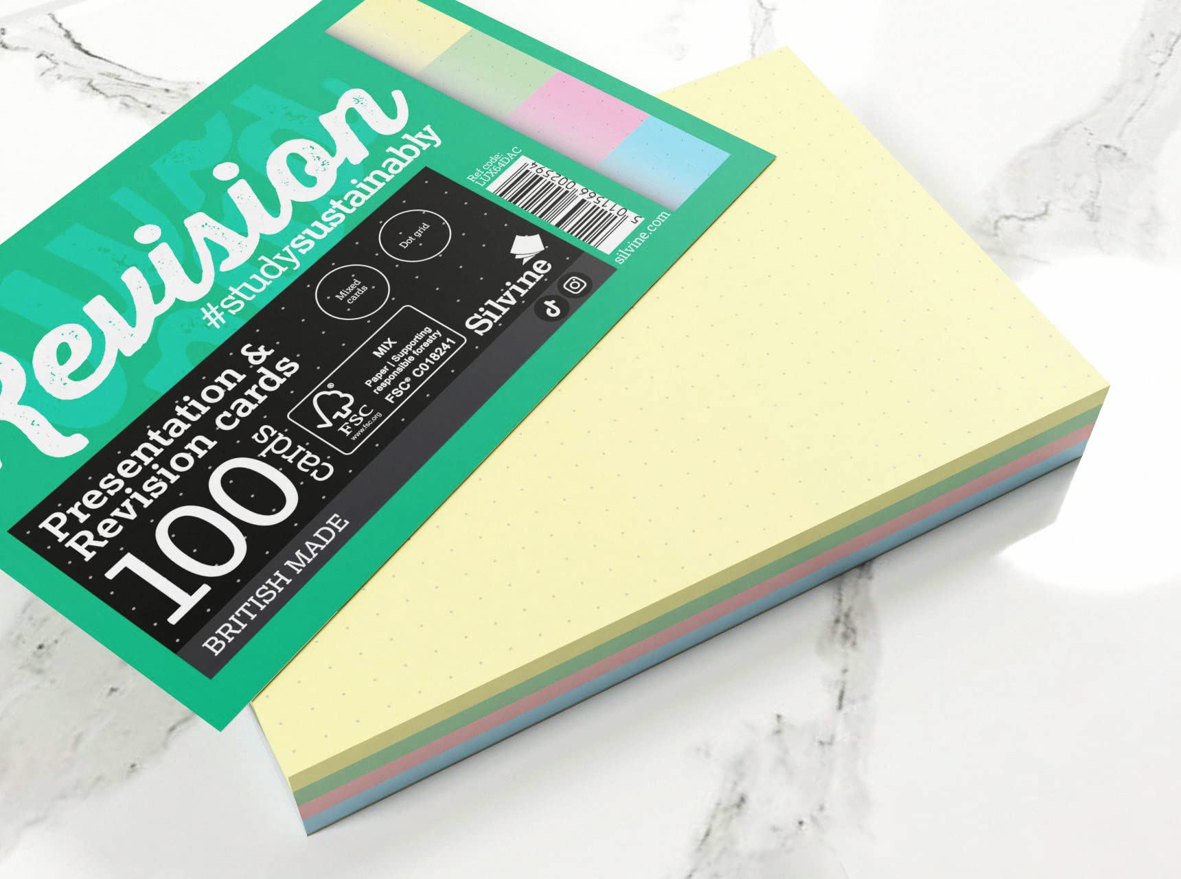 Luxpad Revision A6 Flash Cards - 5mm Dot Grid, 100 Cards in Assorted Colours 5