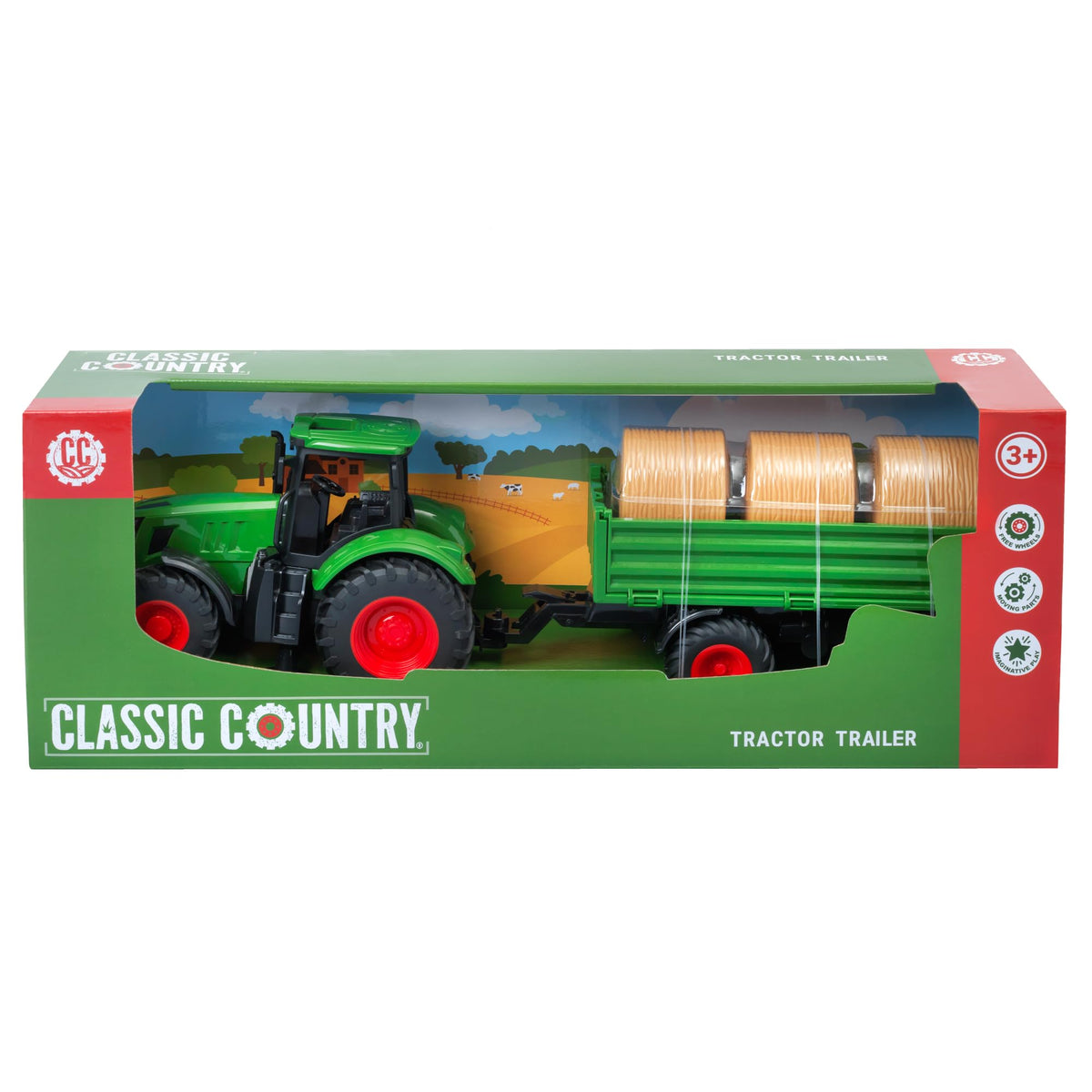 Classic Country Tractor & Trailer Set - 42cm | Moving Parts | Plastic