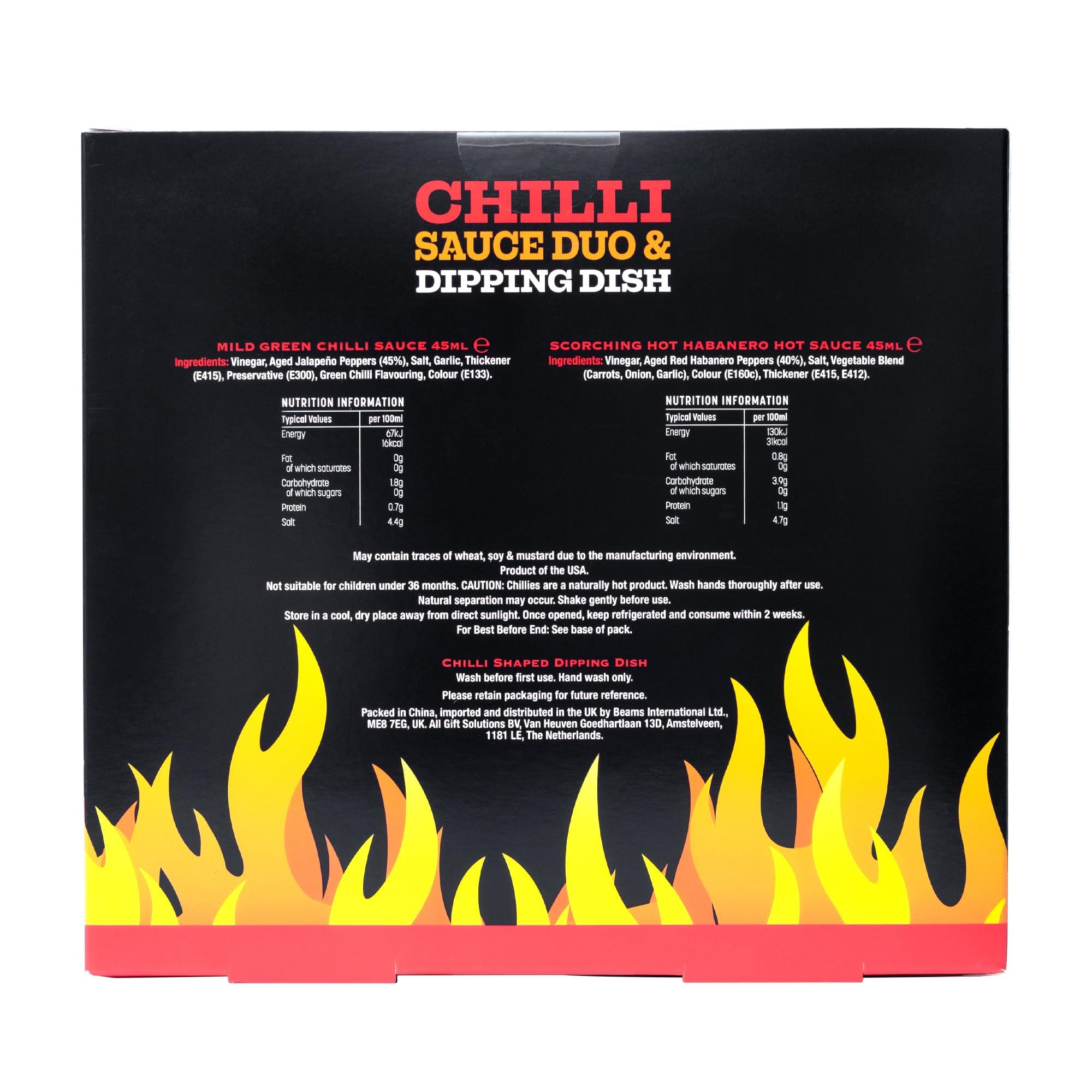 Hot Sauce Gift Set - Mild Green Chilli & Habanero Sauce Duo with Chilli Shaped Dipping Dish 18