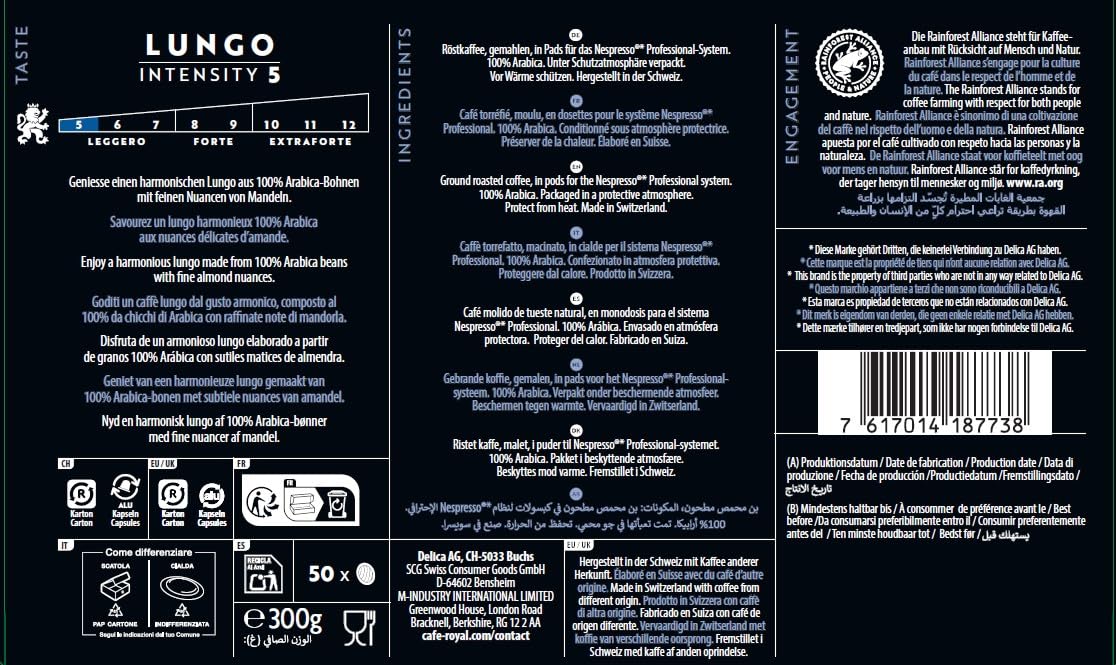 Café Royal Professional Pads, Lungo, 50 Pods - 100% Arabica, UTZ Certified, Compatible with Nespresso Professional Machines 7