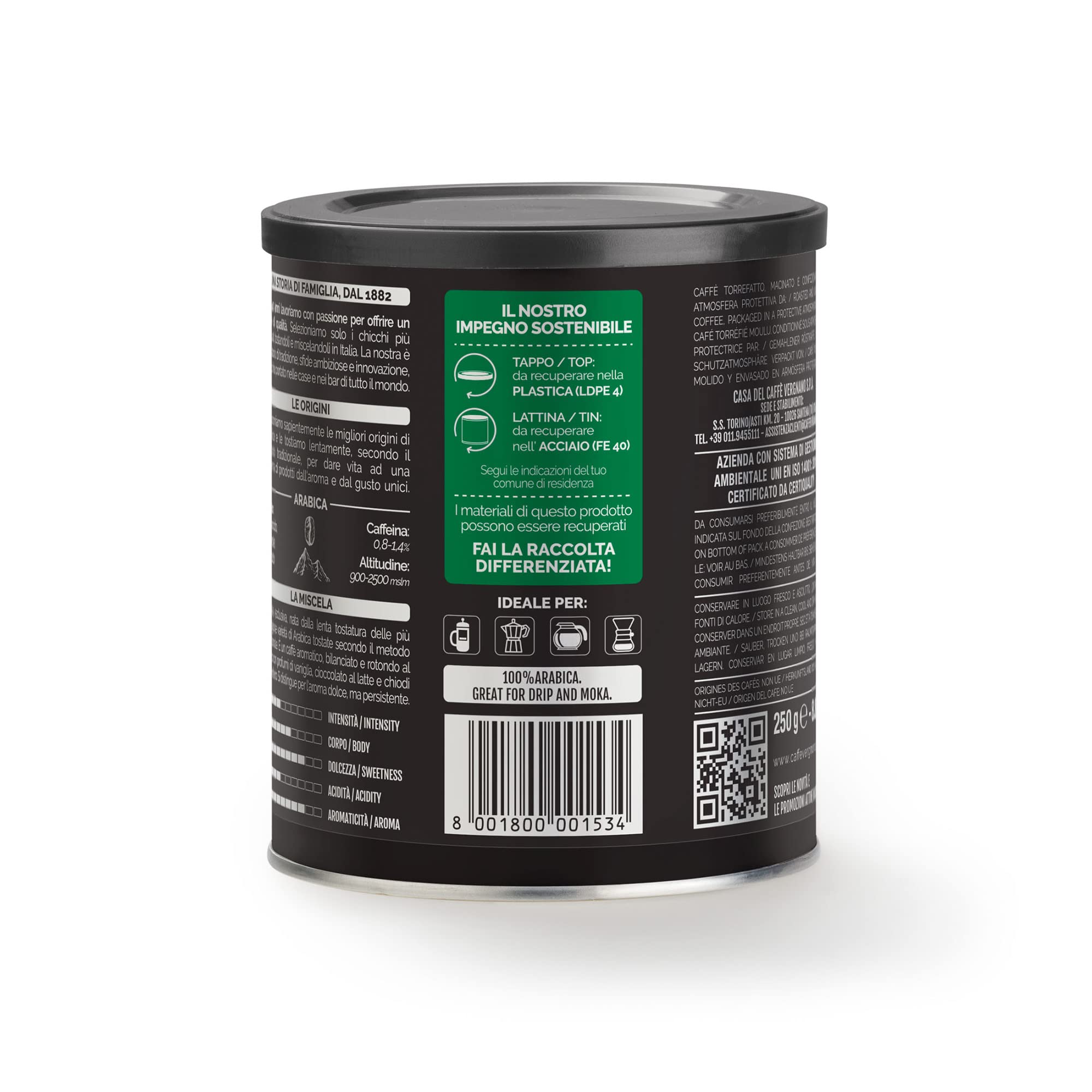 Caffè Vergnano 1882 100% Arabica Ground Coffee for Moka Pot - 250g Tin 3