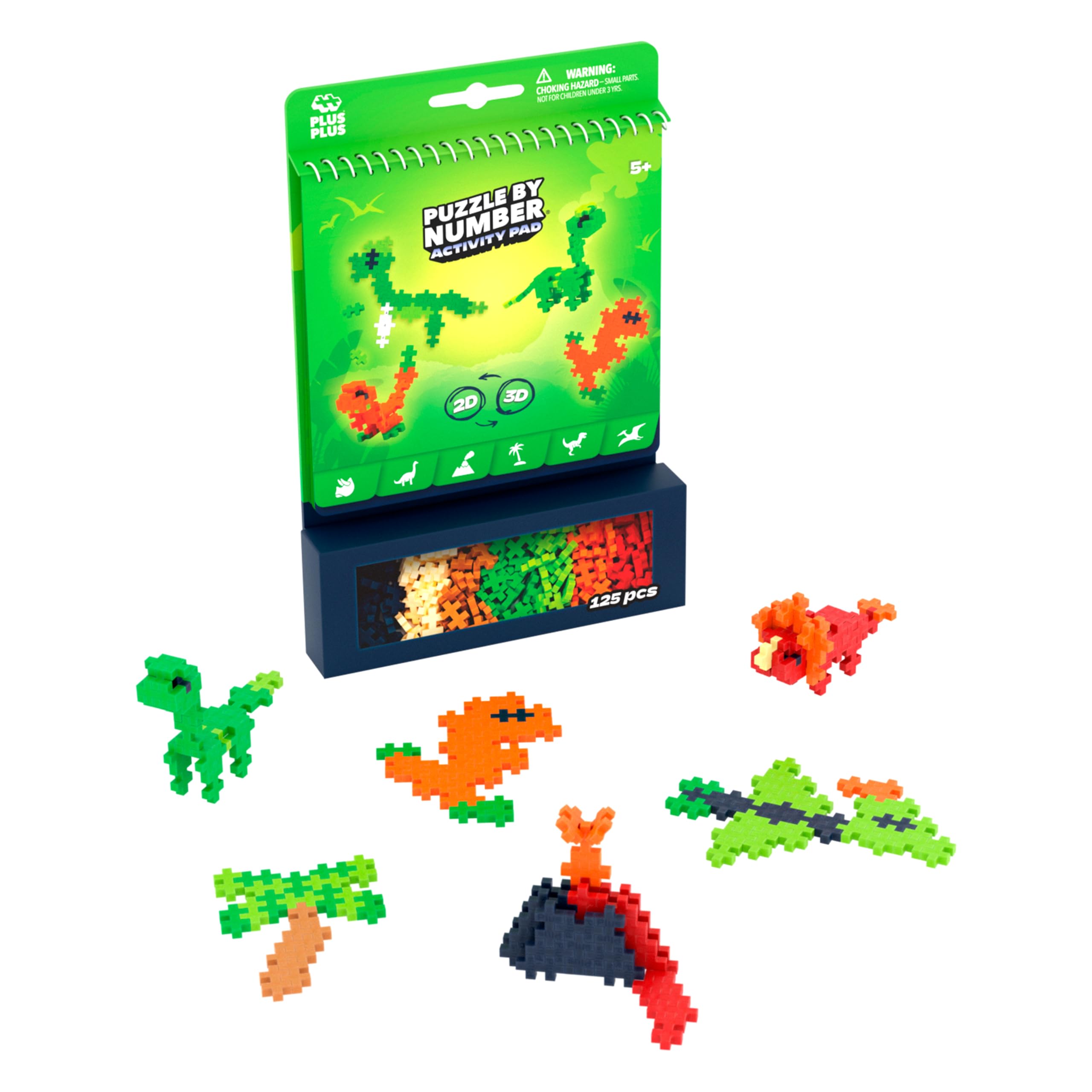PLUS PLUS Puzzle by Number Activity Pad Dinosaur Mosaic Kit | 125 Pieces | Ages 5-12 1
