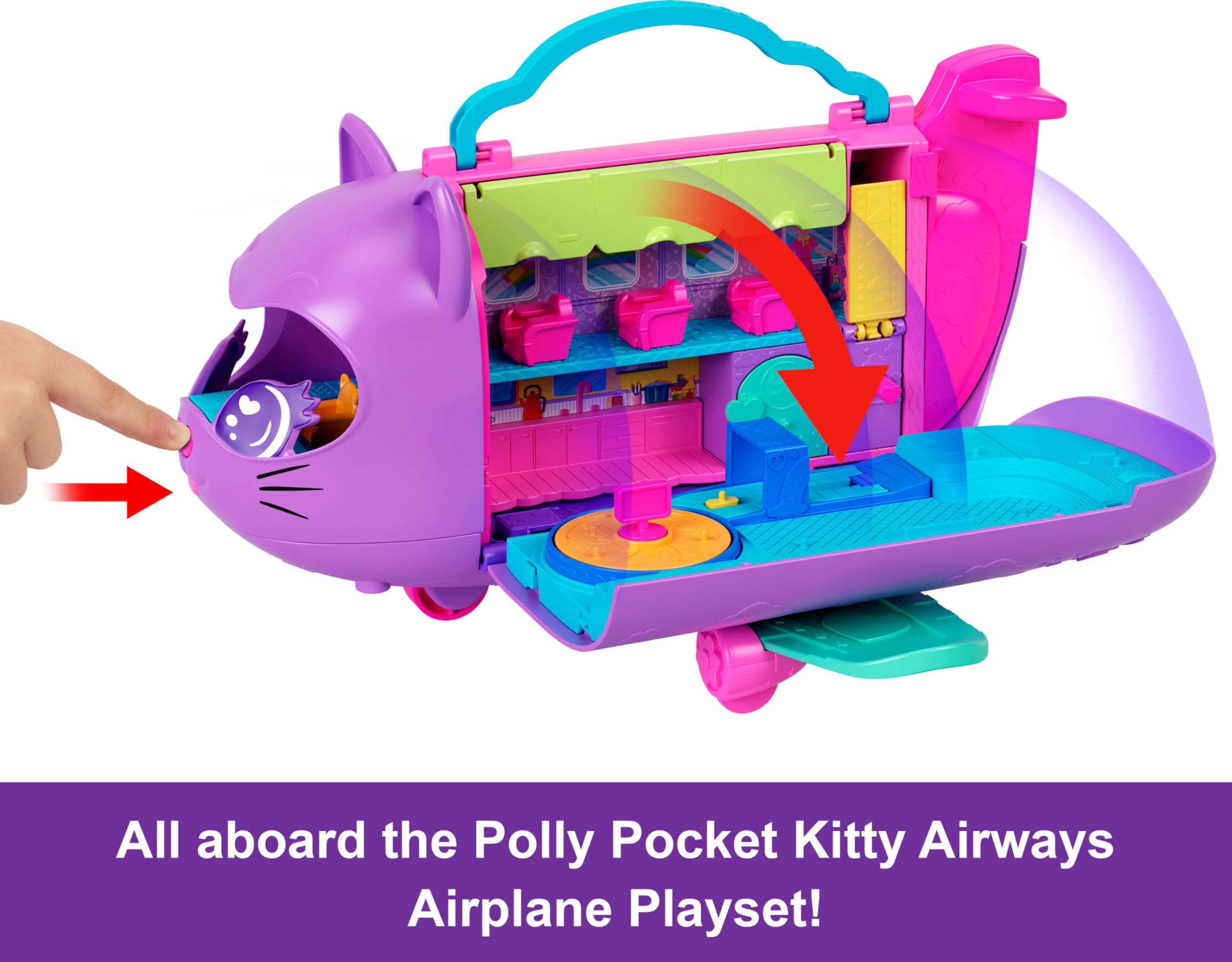 Polly Pocket Kitty Airways Airplane Playset - 2 Micro Dolls, 19 Accessories, Spinning Stage, Ages 4-10 4