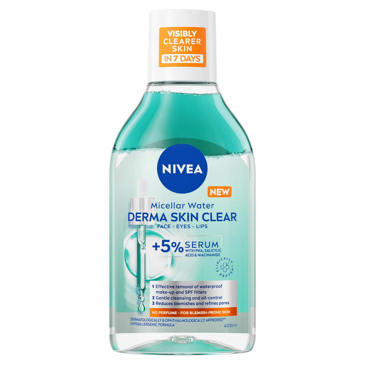 NIVEA Derma Skin Clear Serum-Infused Micellar Water - 400ml | Reduces Blemishes | For Blemish-Prone Skin