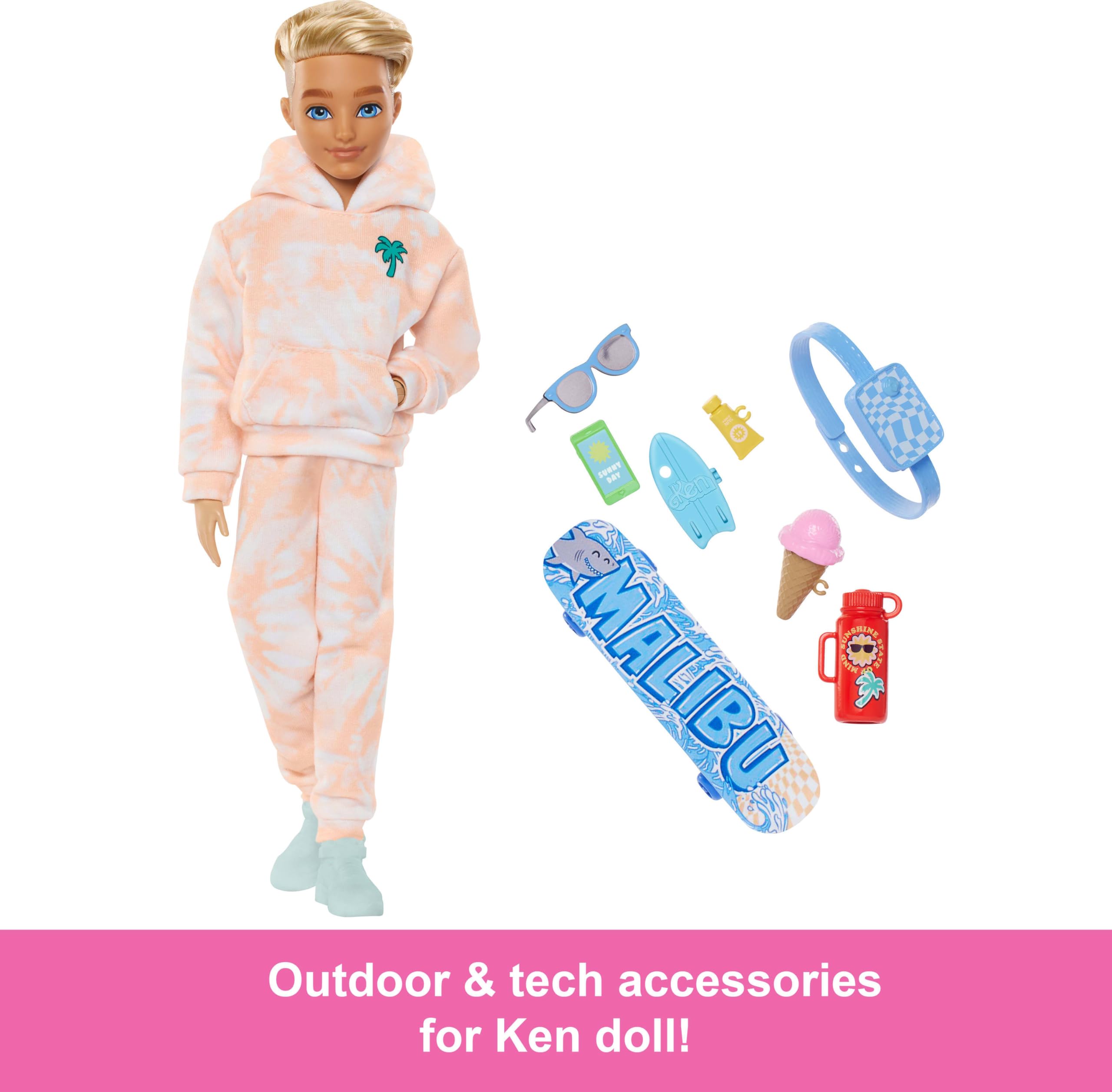 Barbie Dream Besties Doll and Accessories, Ken Posable Fashion Doll with Removable Fashions & Blonde Hair, 9 Summer & Skateboard Themed Pieces, JDD75 3