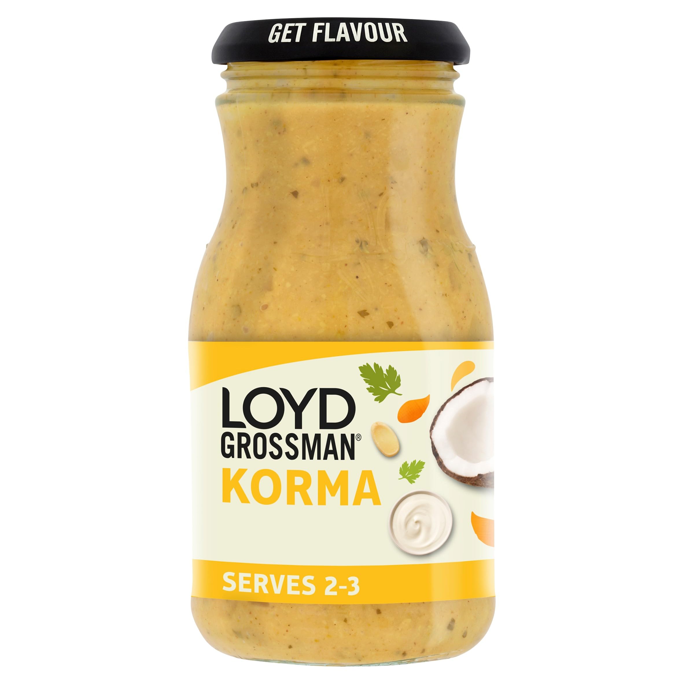 Loyd Grossman Indian Korma Sauce – Mild & Creamy Curry Sauce with Coconut, Almonds & Cream
