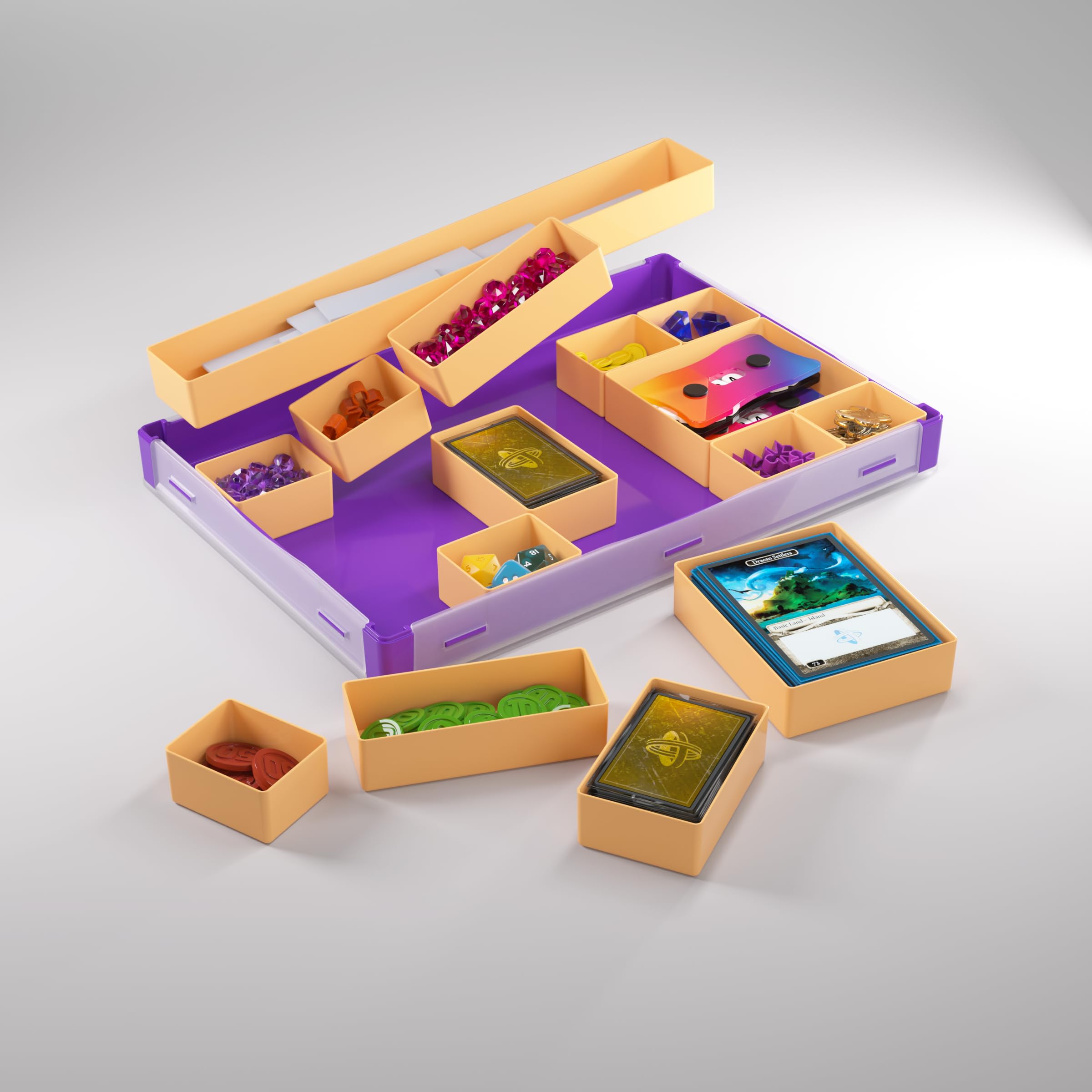 Gamegenic Token Silo XL Lila/Orange – Brettspiel-Organizer mit 15 Fächern und herausnehmbaren Tabletts 5