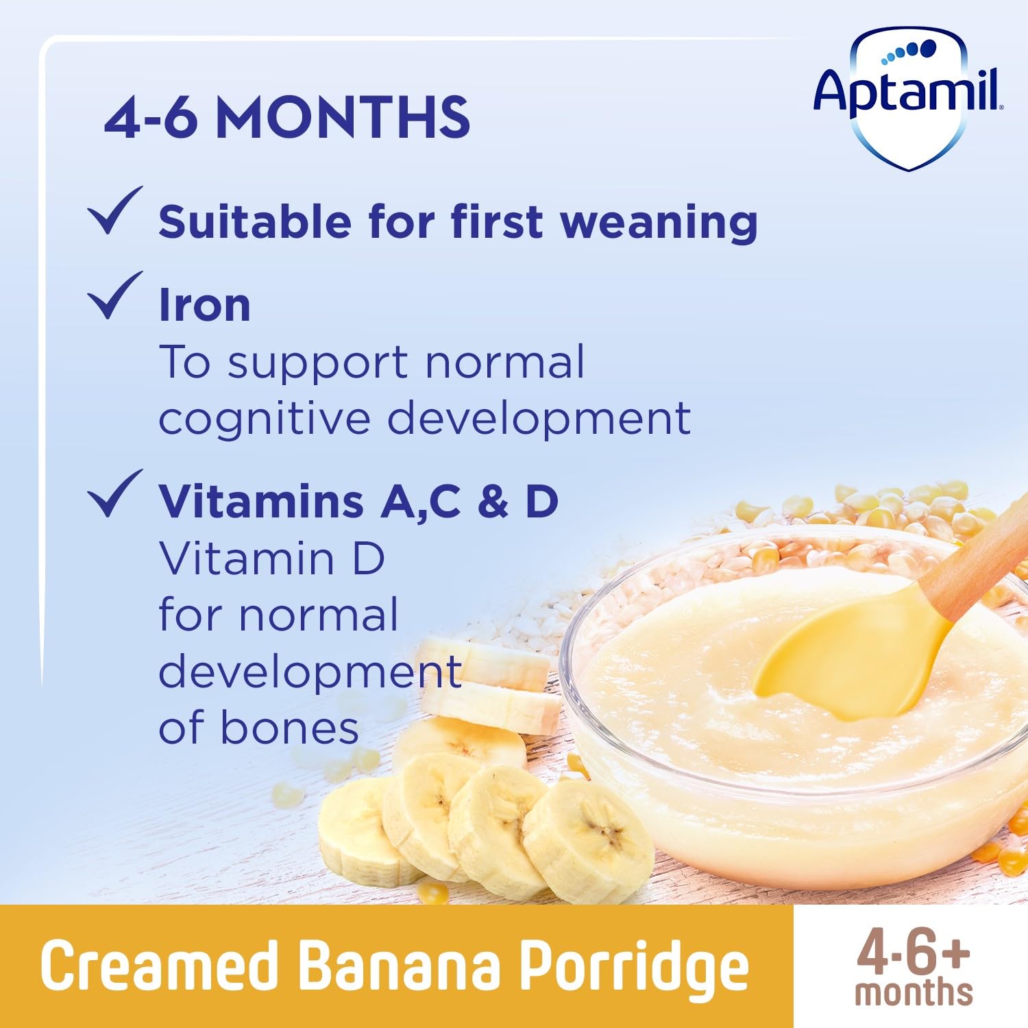 Aptamil Creamed Banana Porridge Baby Food Cereal, 4-6+ Months, 125g 6