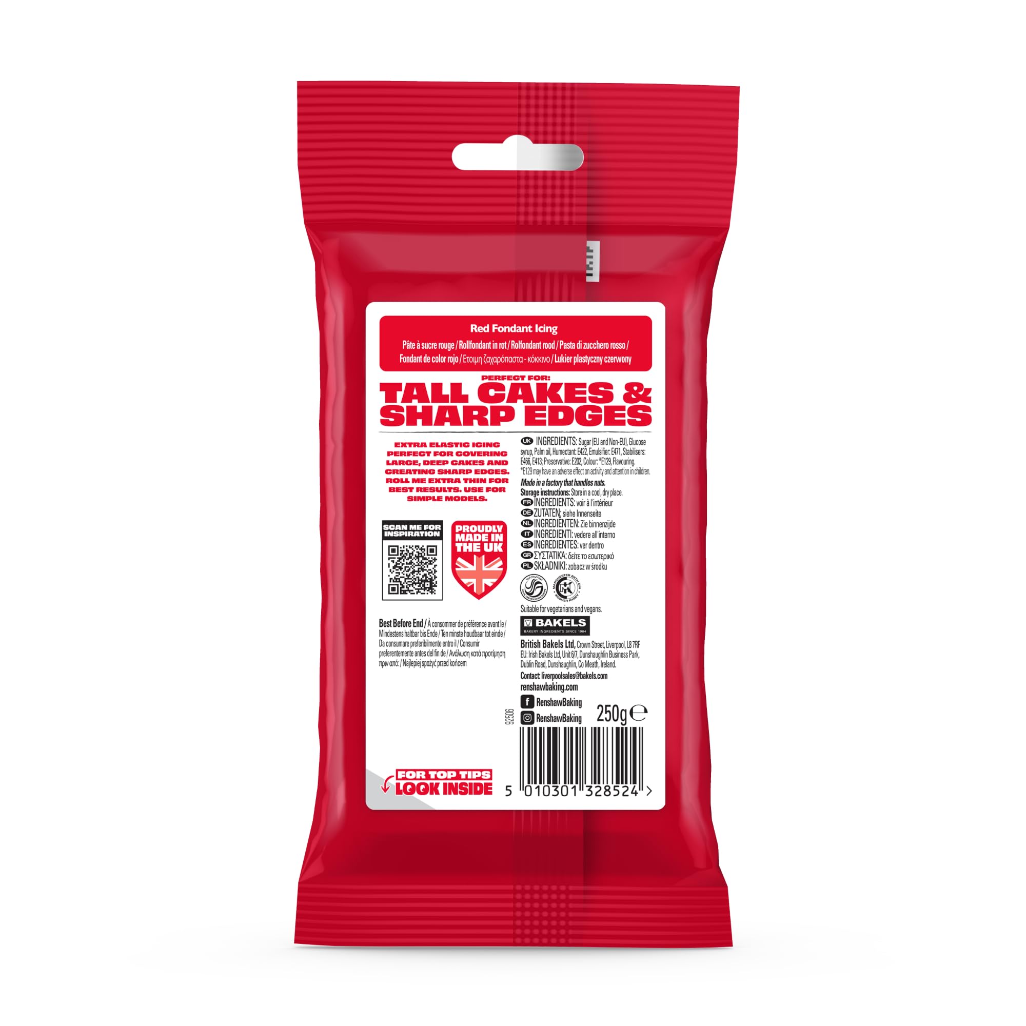 Renshaw Red Extra Stretch Fondant Icing - Ready to Roll | 250 g Packet | Firm & Elastic
