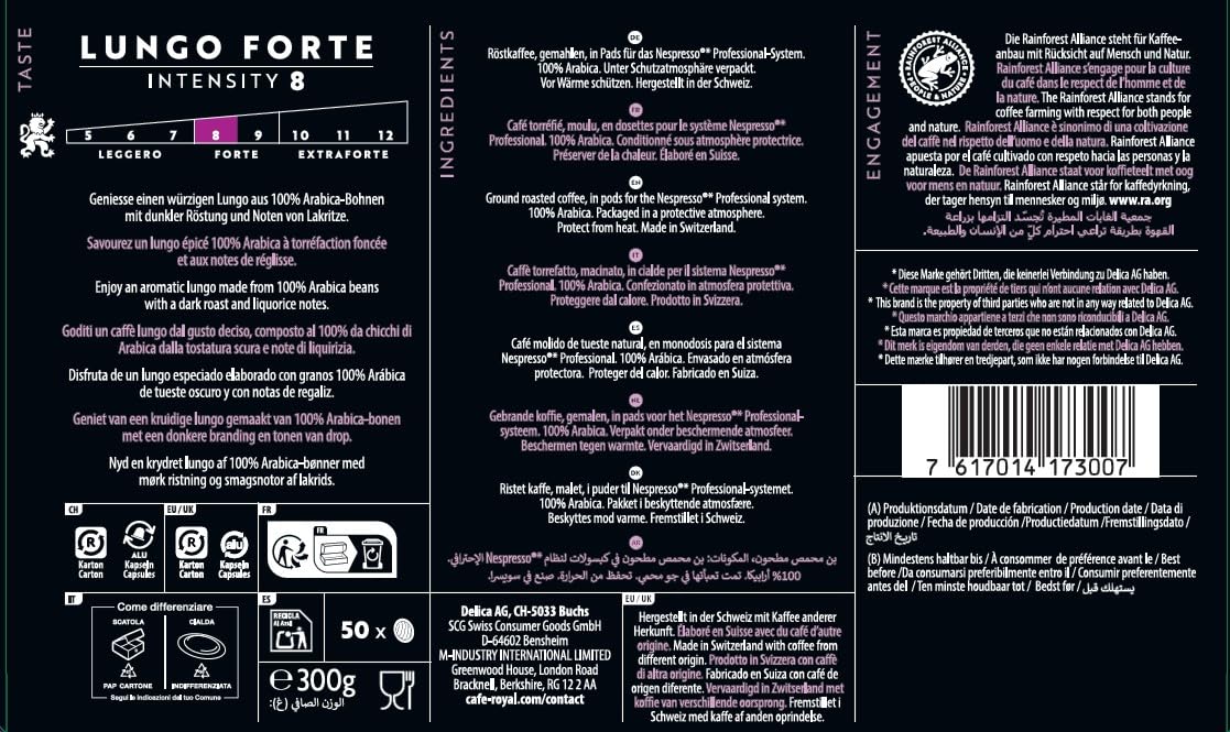 Café Royal Professional Pads, Lungo Forte, 50 Pods, 100% Arabica, Compatible with Nespresso Professional Machines 8