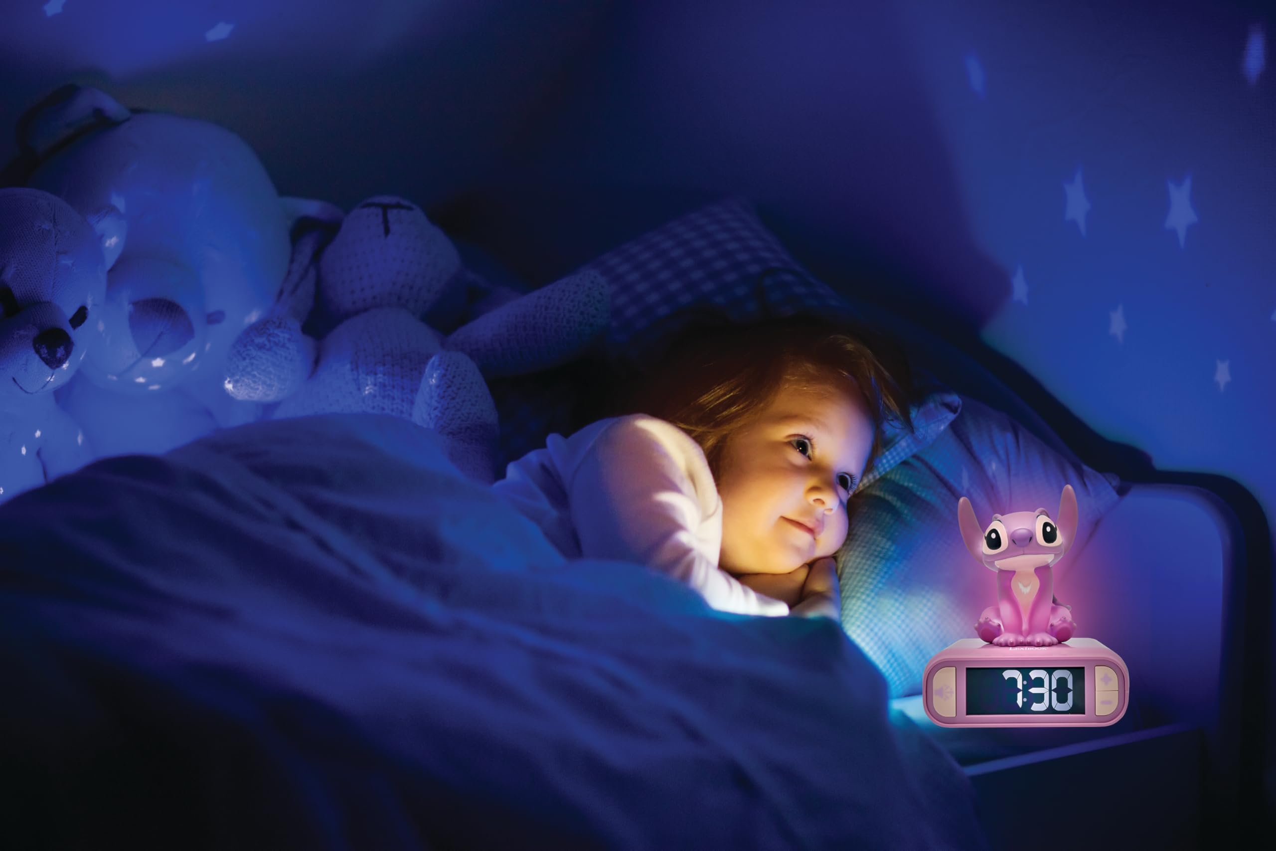 LEXIBOOK Disney Stitch Angel Night Light Alarm Clock - Light-Up Musical Bedtime Companion 6