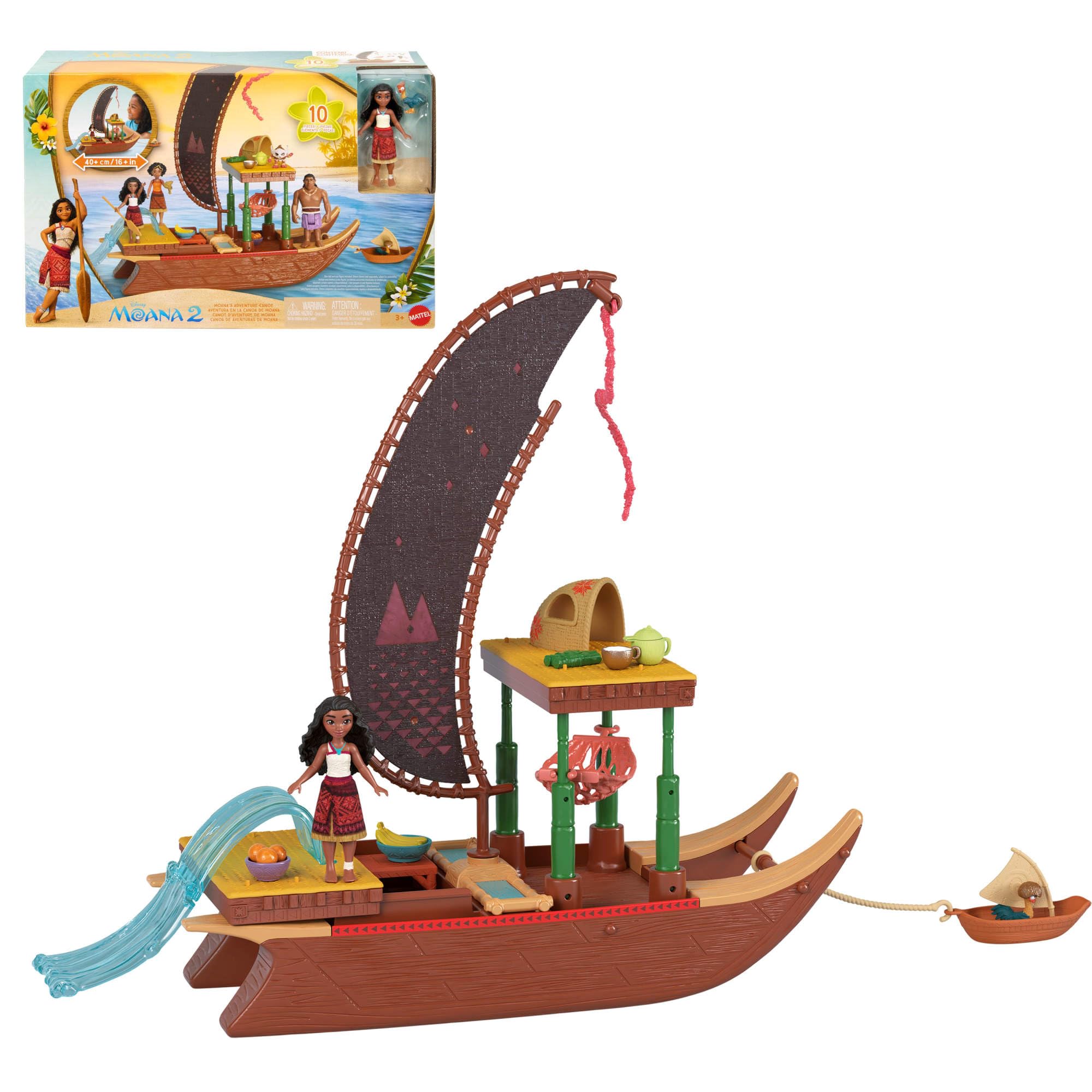 Mattel Disney Moana 2 Adventure Canoe Playset with Floating Canoe, Moana Doll & Heihei - 13-Piece Set for Ages 3+ 7