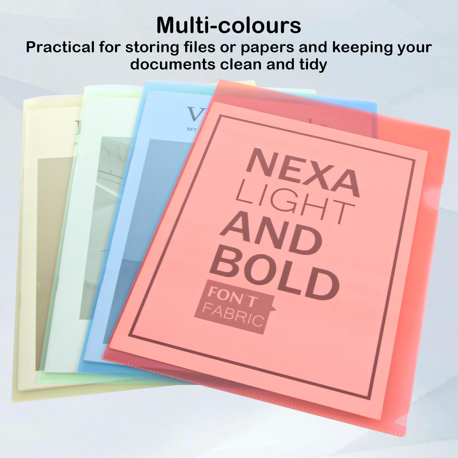 ASelected 50pcs L-Shaped Plastic File Jackets - A4 Size, Assorted Colors, Polypropylene 6