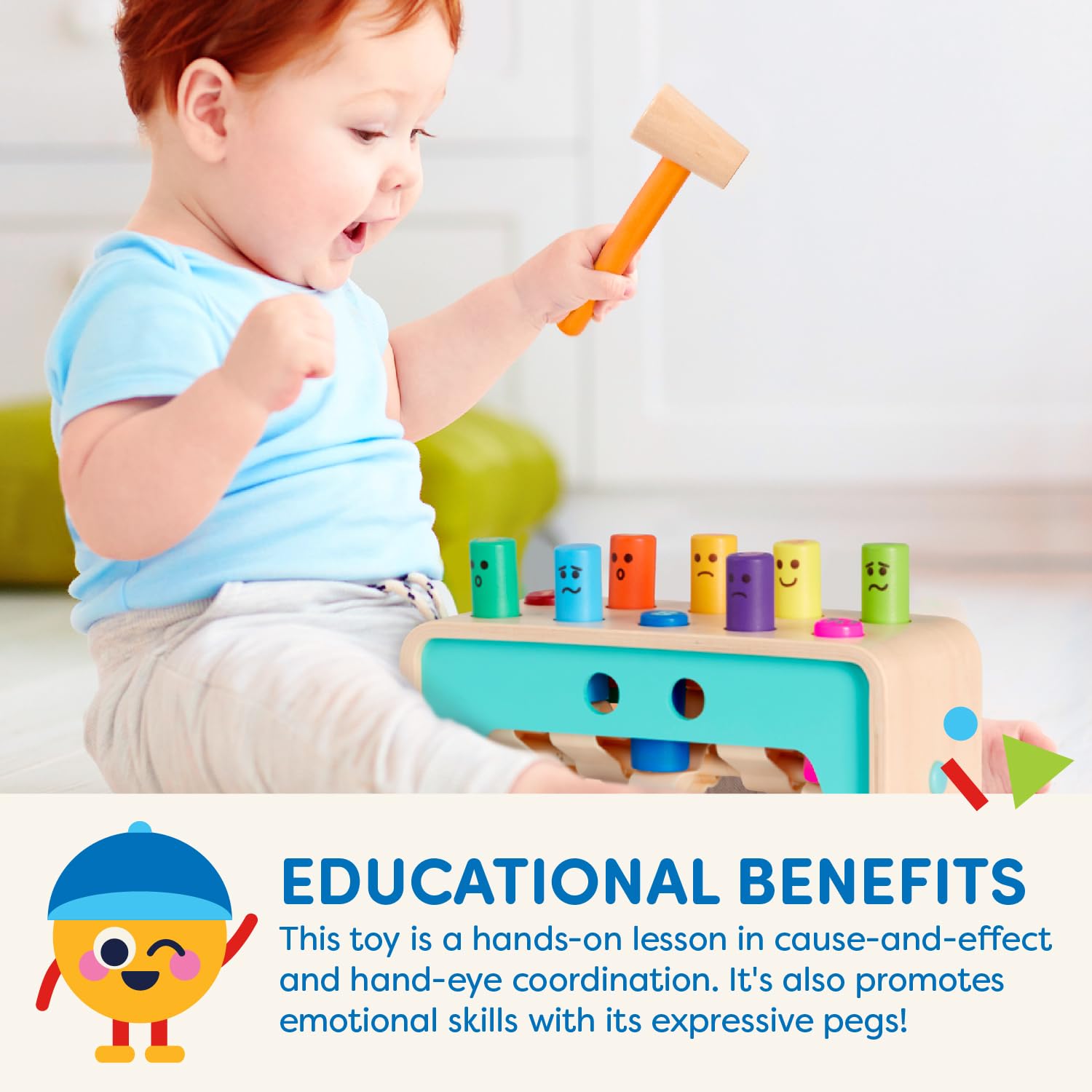 Battat Wooden Hammer Toy for Kids and Toddlers - Pounding Bench with 10 Pegs | Wood Construction | Ages 1+ 4