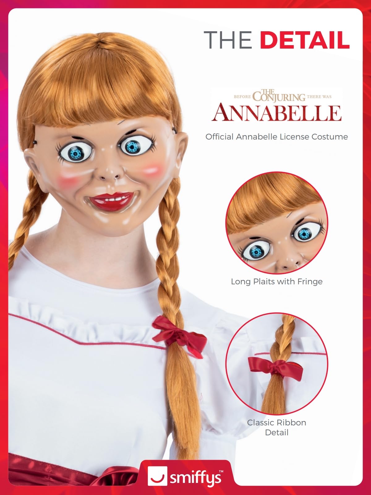 Smiffys Annabelle Long Plaited Wig with Ribbons, Auburn, One Size 9