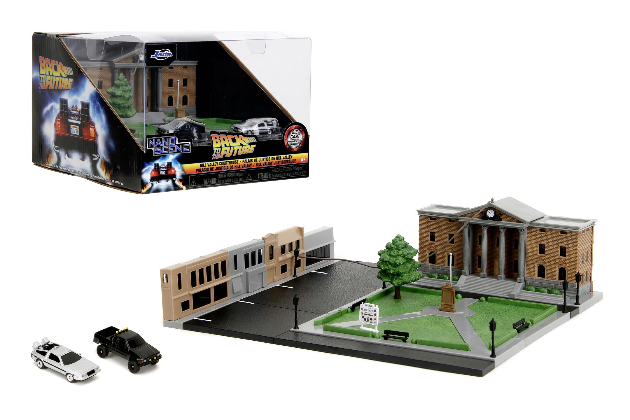 Jada NANO SCENE Back to the Future Clock Tower - Hill Valley Courthouse Diorama with DeLorean & Toyota SR5