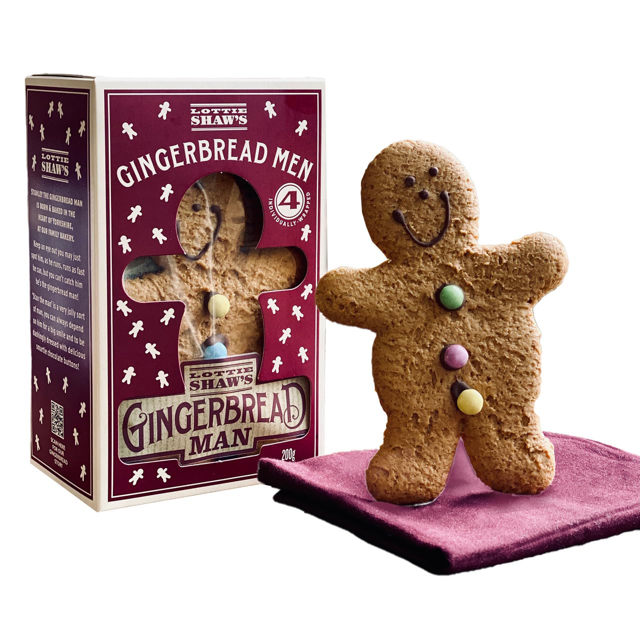 Lottie Shaw's Pack of 4 Individually Wrapped Gingerbread Men with Belgian Chocolate & Smarties