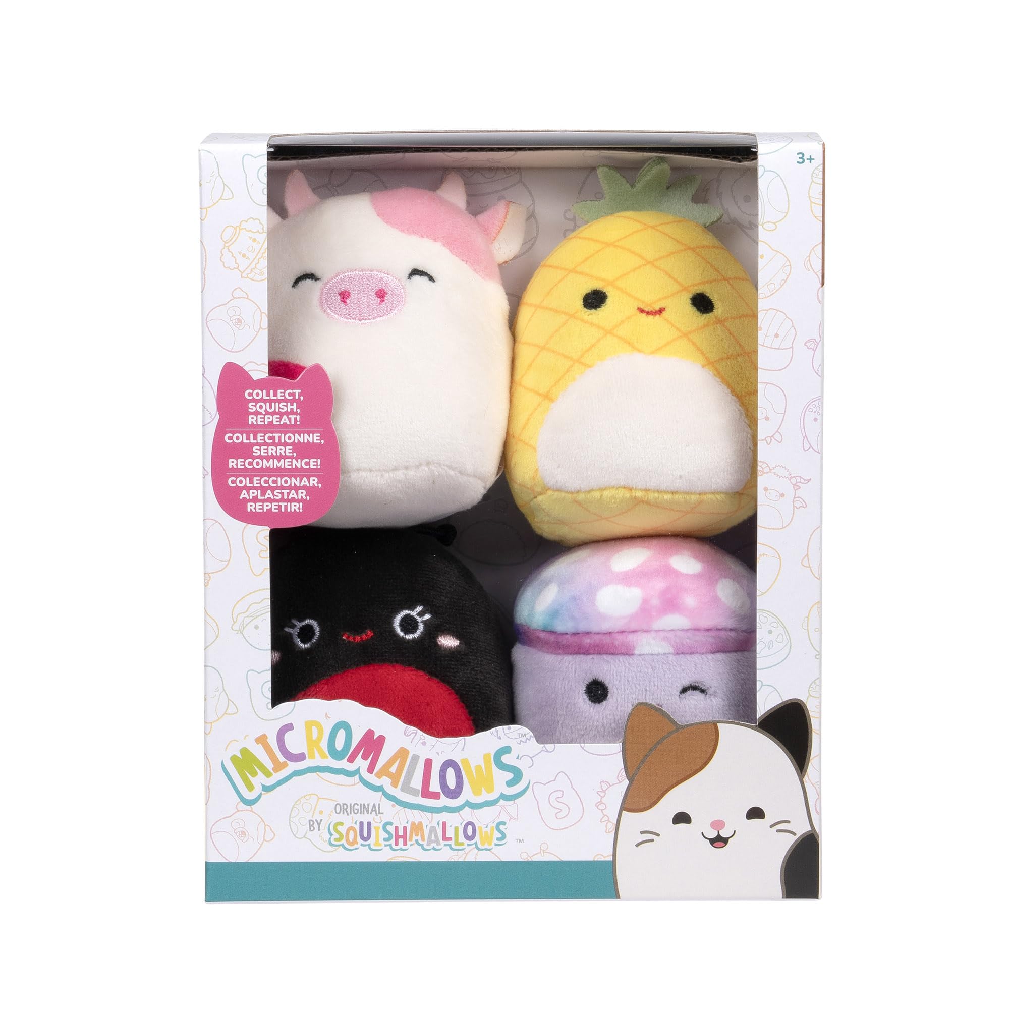 Squishmallows Micromallows 4-Pack Plush - Trudy Ladybug, Caedyn Cow, Maui Pineapple, Minya Mushroom 9