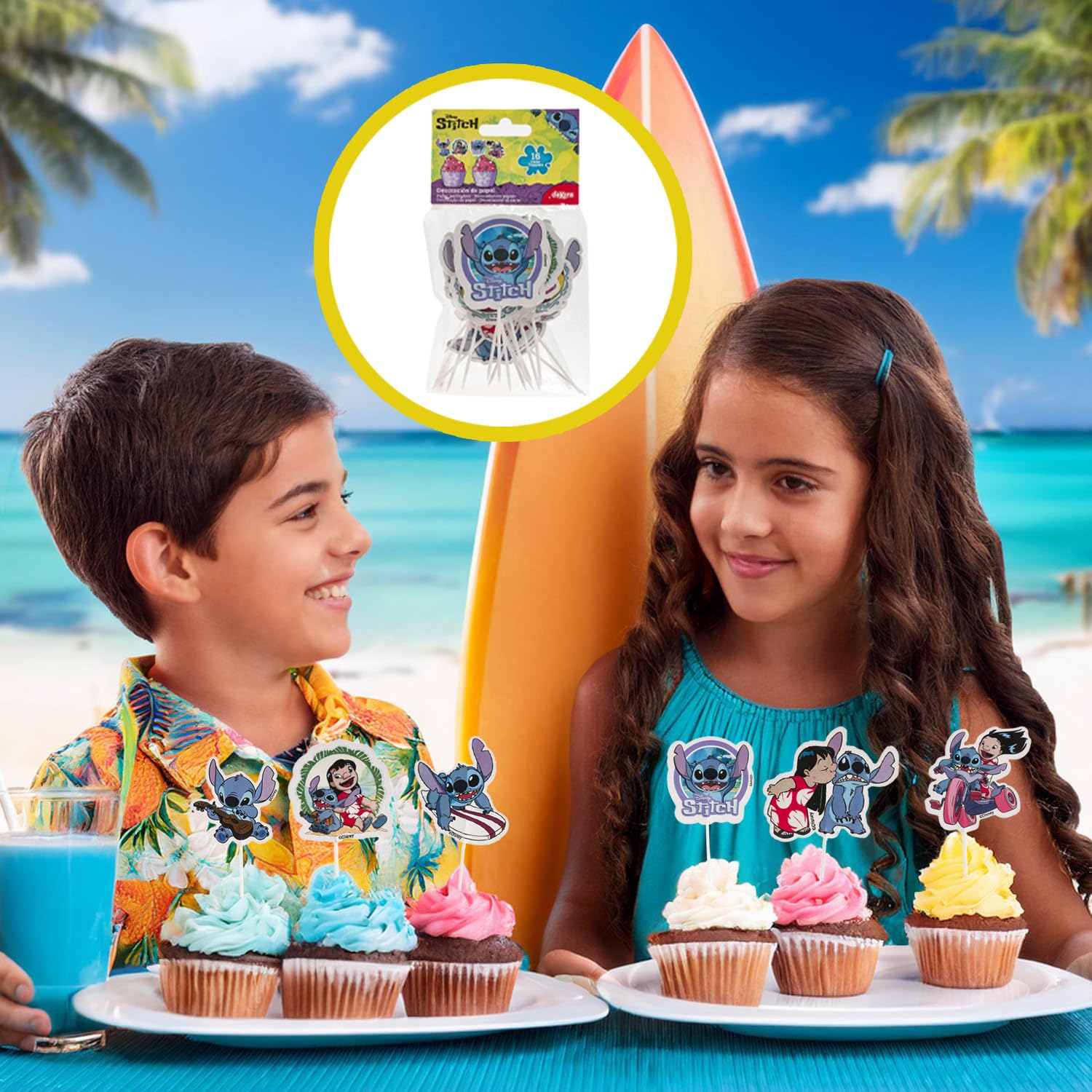 dekora Lilo & Stitch Paper Cake Toppers - 16 Count, 8 Designs | 11 x 5 cm 7