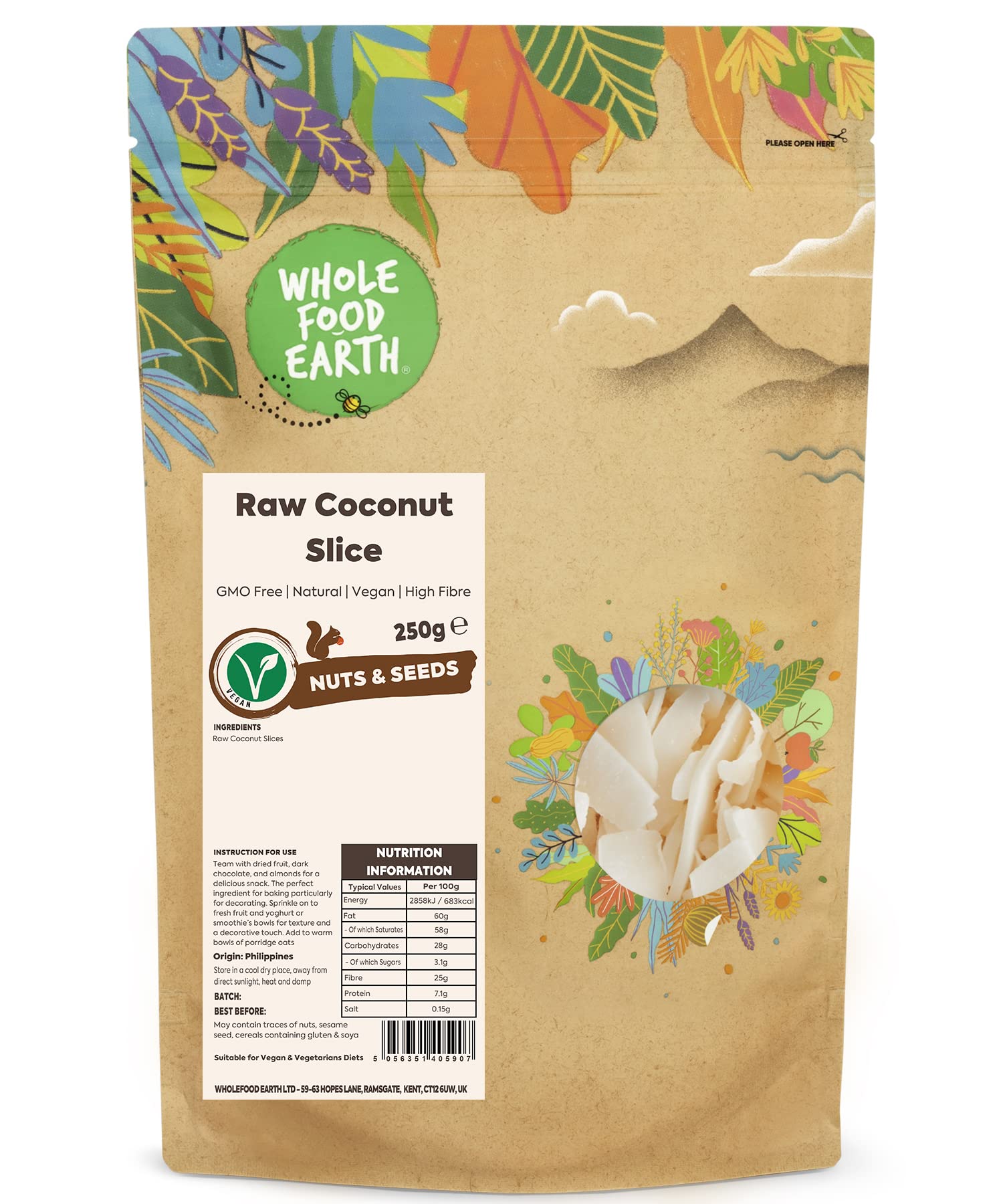 Wholefood Earth - Raw Coconut Slices (500 g)