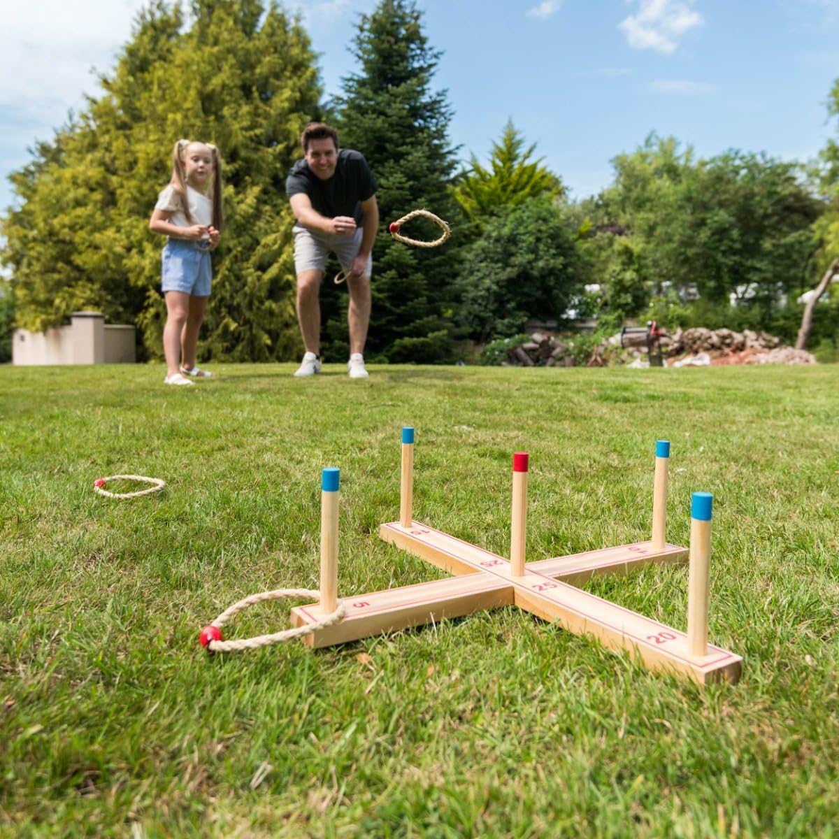 Grasshopper Games Ring Toss - Outdoor Indoor Wooden Toss Game for Kids 3+ 6