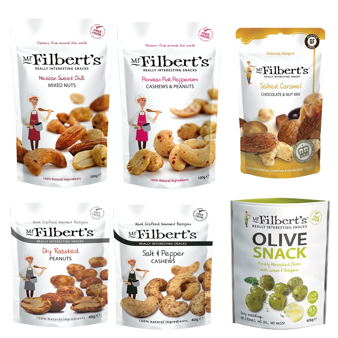 Mr Filbert's Snack Selection - Assorted Nuts and Olives - 6 Pack Gourmet Gift