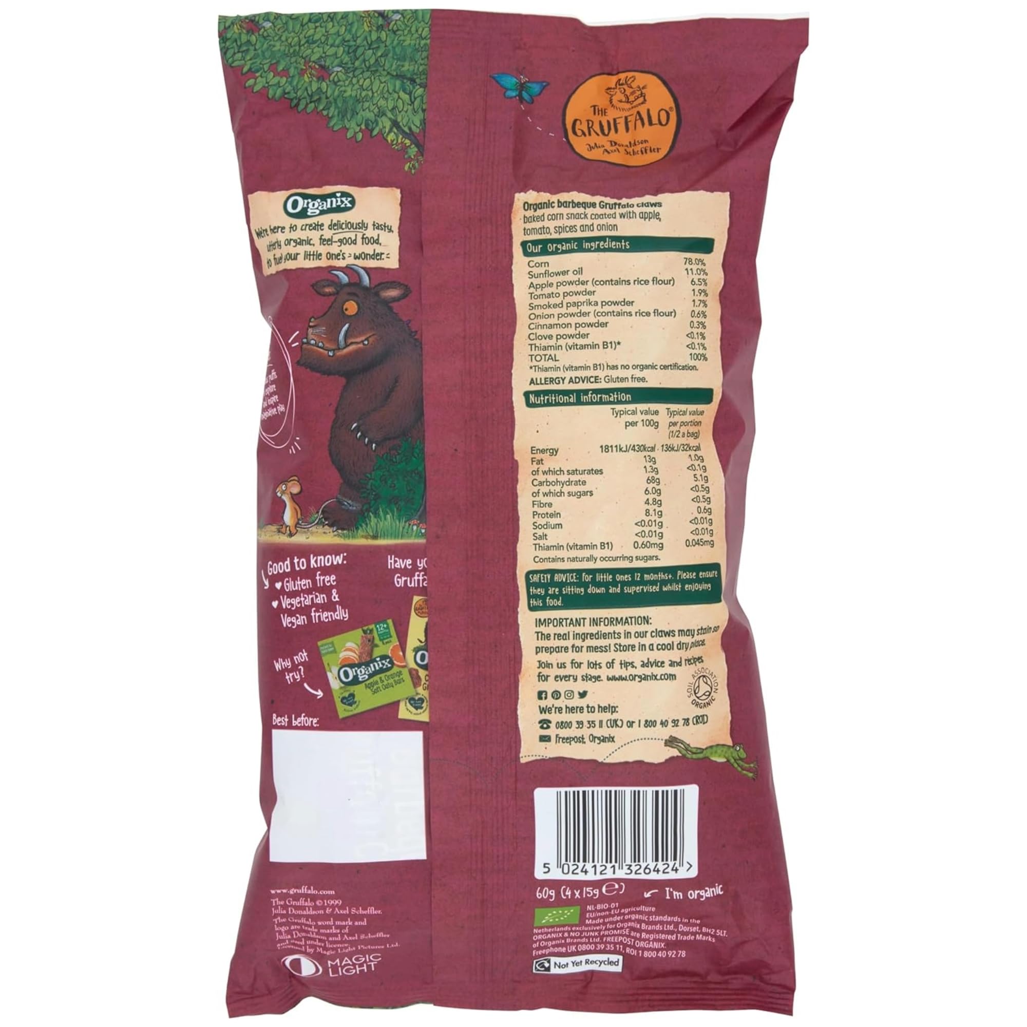 Organix Barbecue Gruffalo Claws Organic Corn Puffs for Toddlers 12+ Months 3