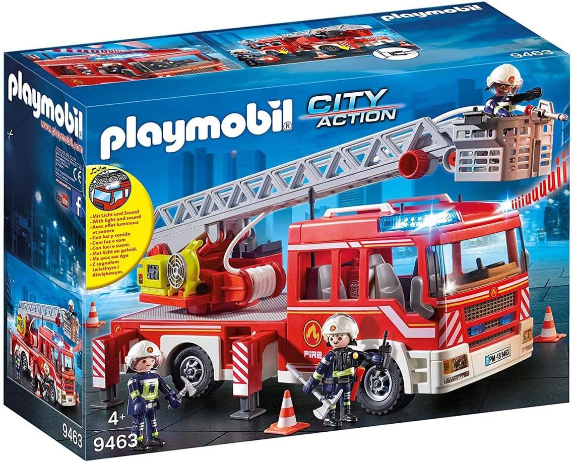 PLAYMOBIL Fire Ladder Unit 9463 - Light & Sound Effects, Water Pump Playset for Ages 4+