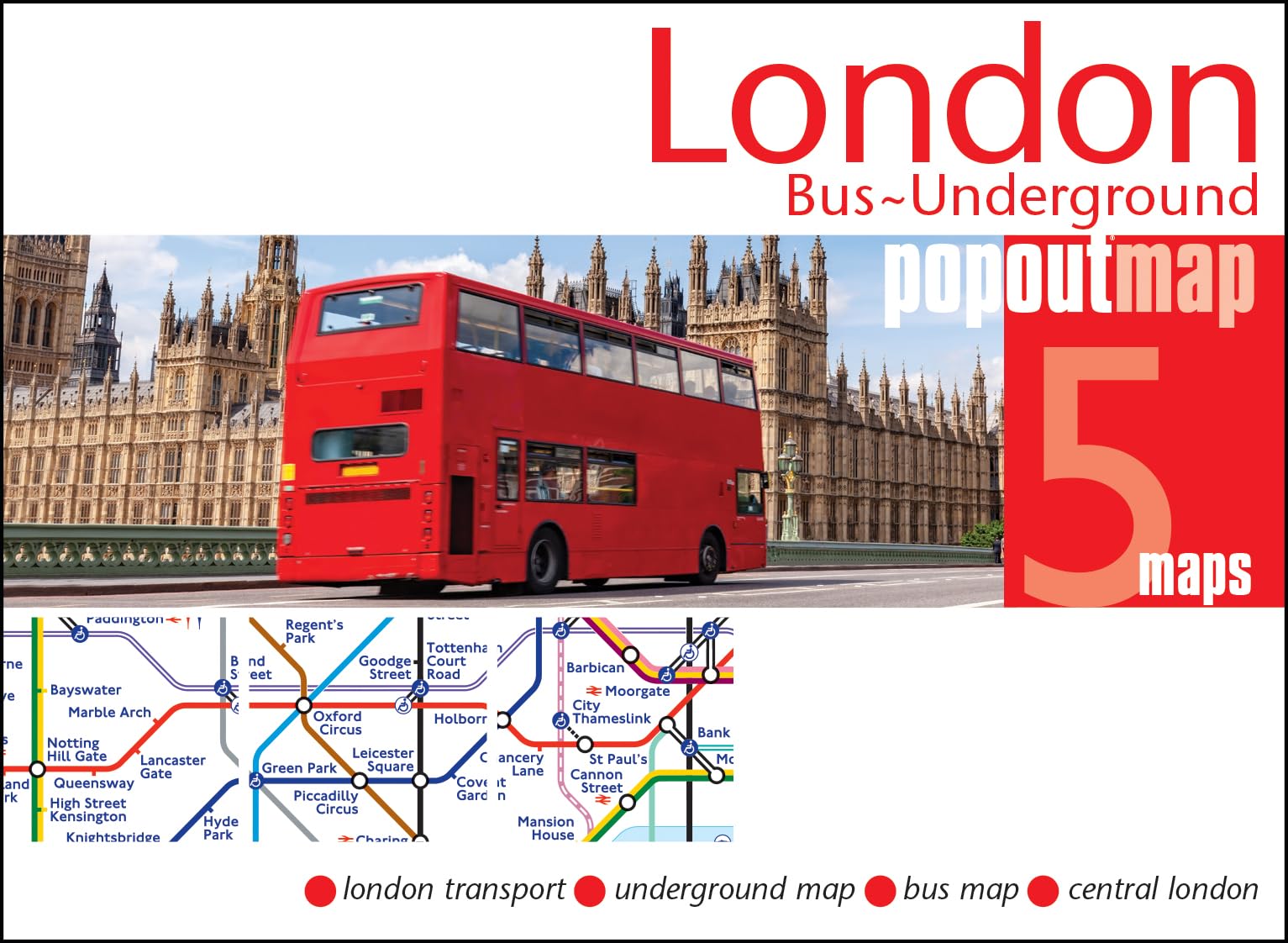 Popout London Bus and Underground Map - Pocket-size Pop Up Transport Guide | English Language