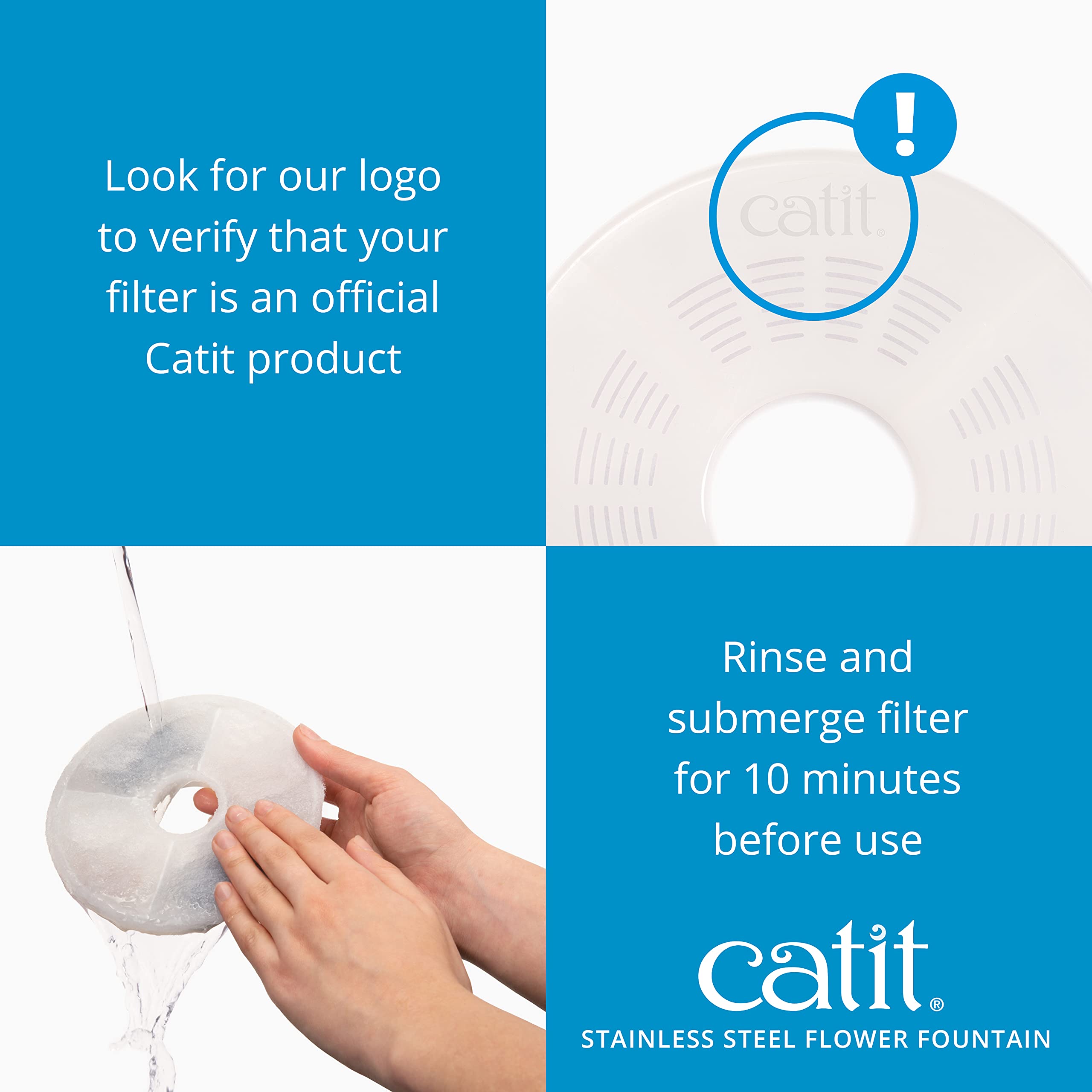 Catit Flower Stainless Steel Cat Water Fountain | 3 Flow Settings | Triple Action Filter 7