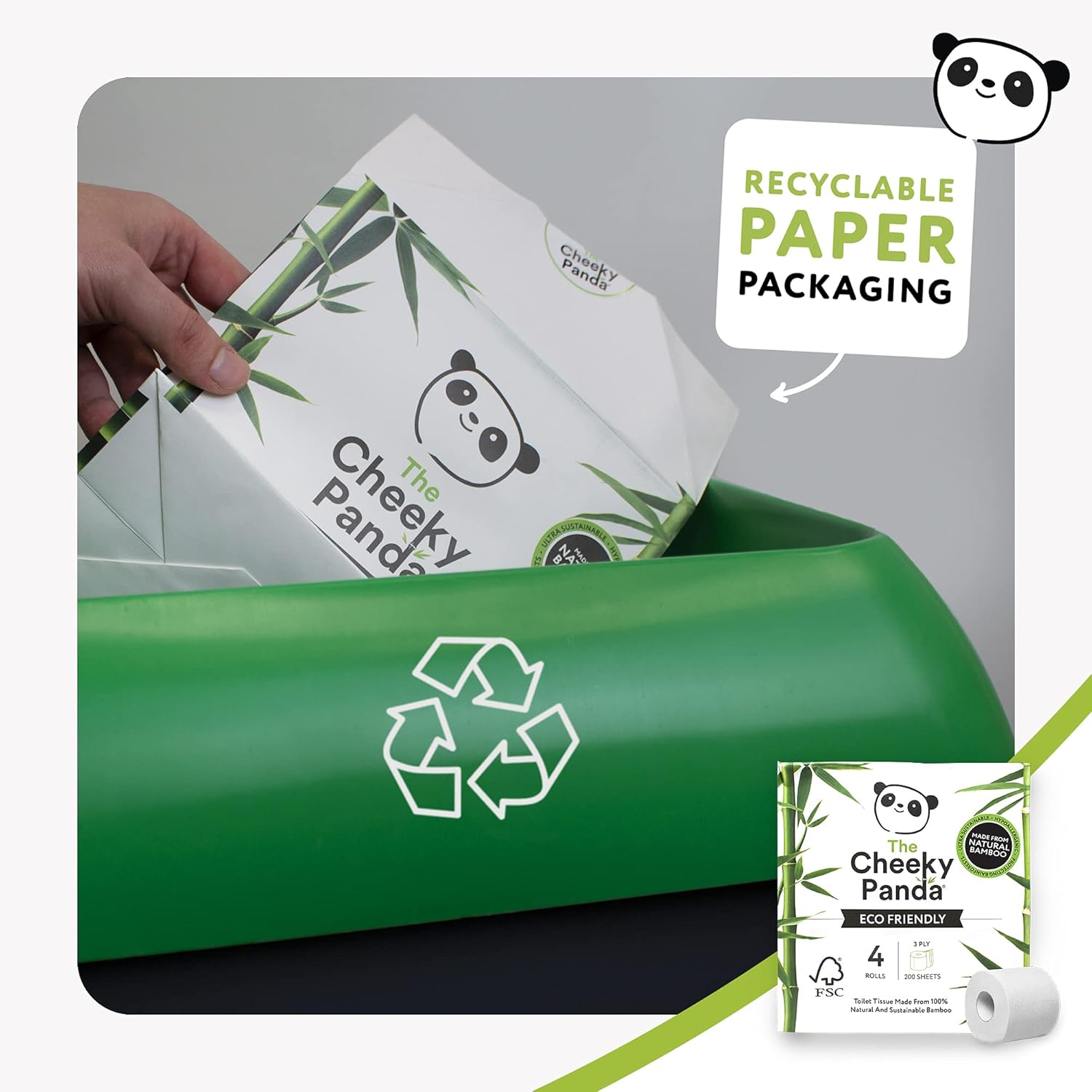 The Cheeky Panda – Bambus-Toilettenpapier (4er-Packung, 3-lagig, 200 Blatt) 3