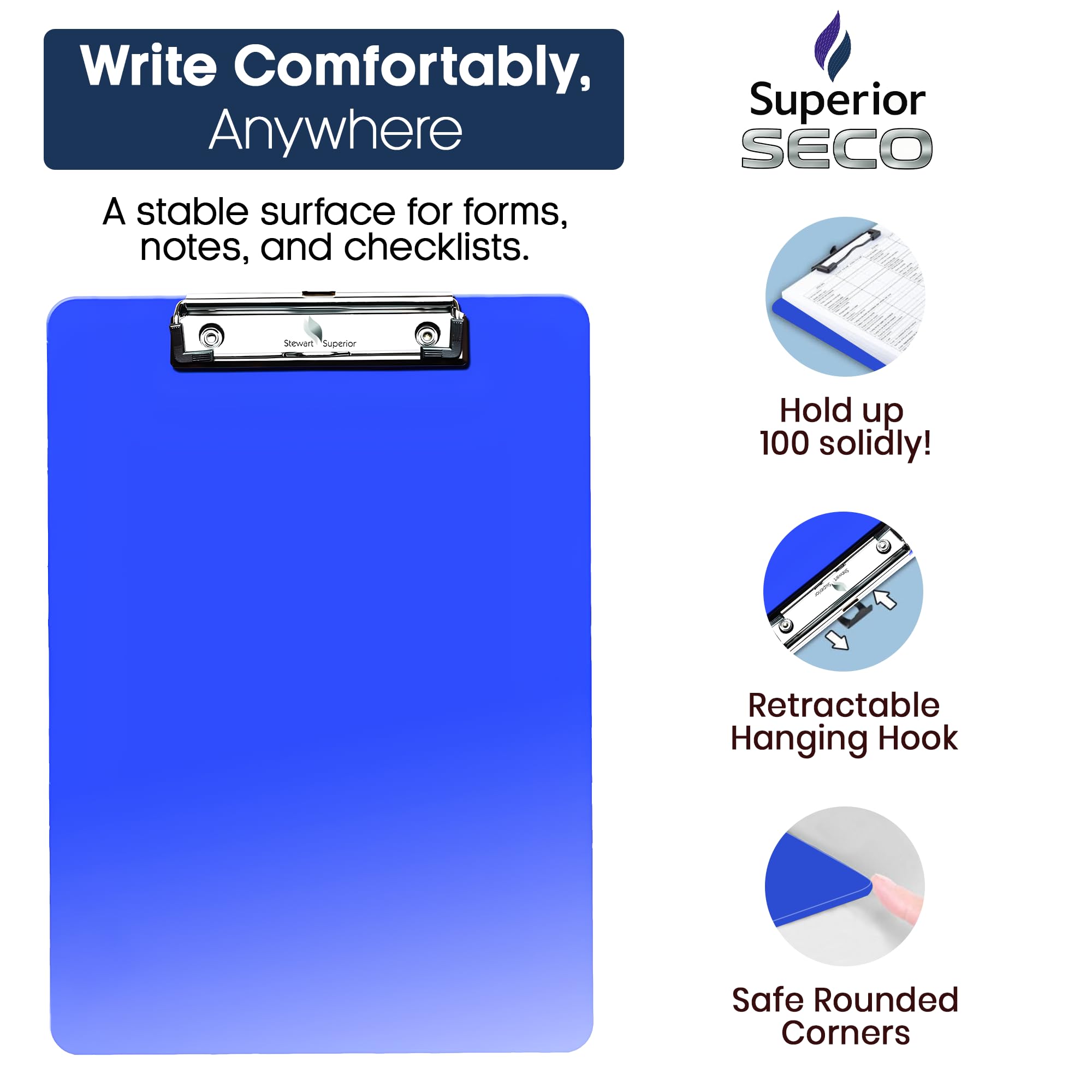 SECO A4 Translucent Blue Clipboard - Durable PVC | Heavy Duty Clip | Holds up to 50 Sheets 2