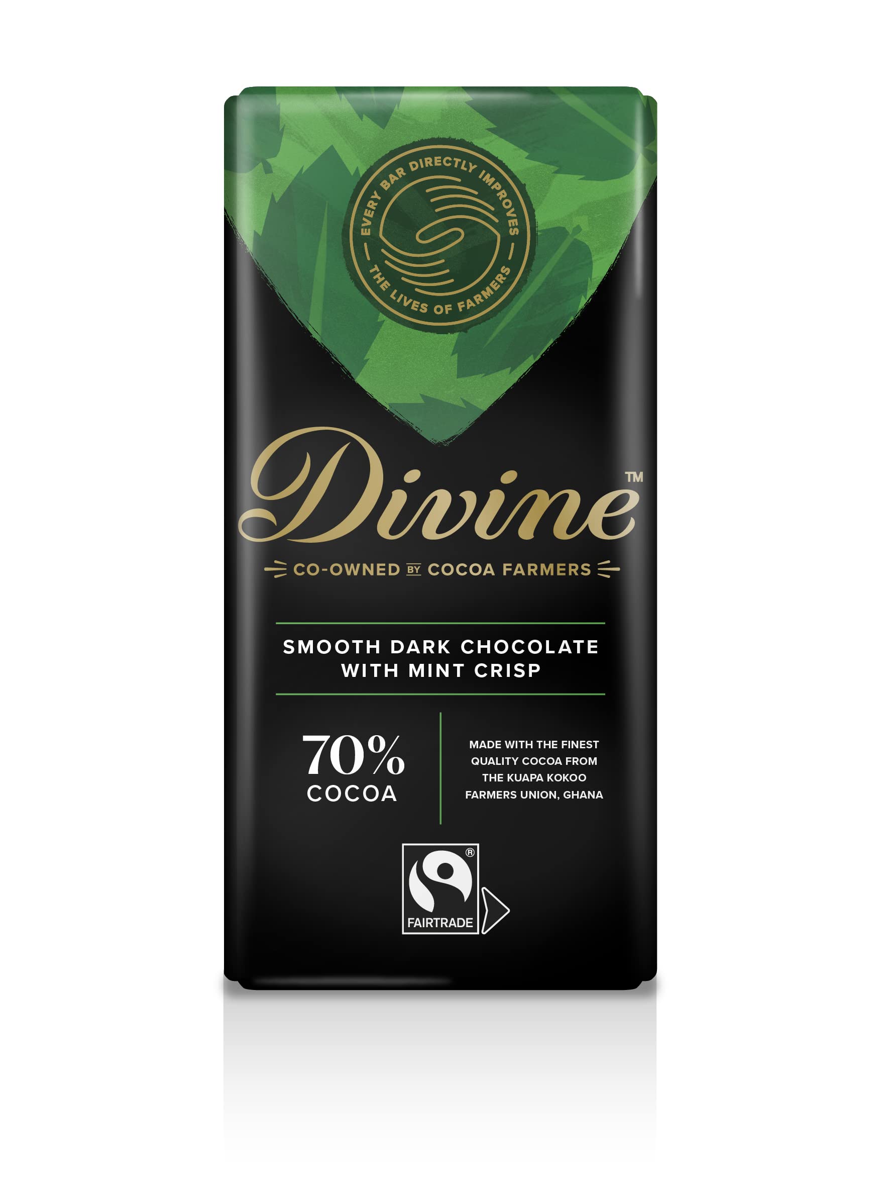 Divine - 70% Cocoa Dark Chocolate with Mint Crisp Bar (90 g)
