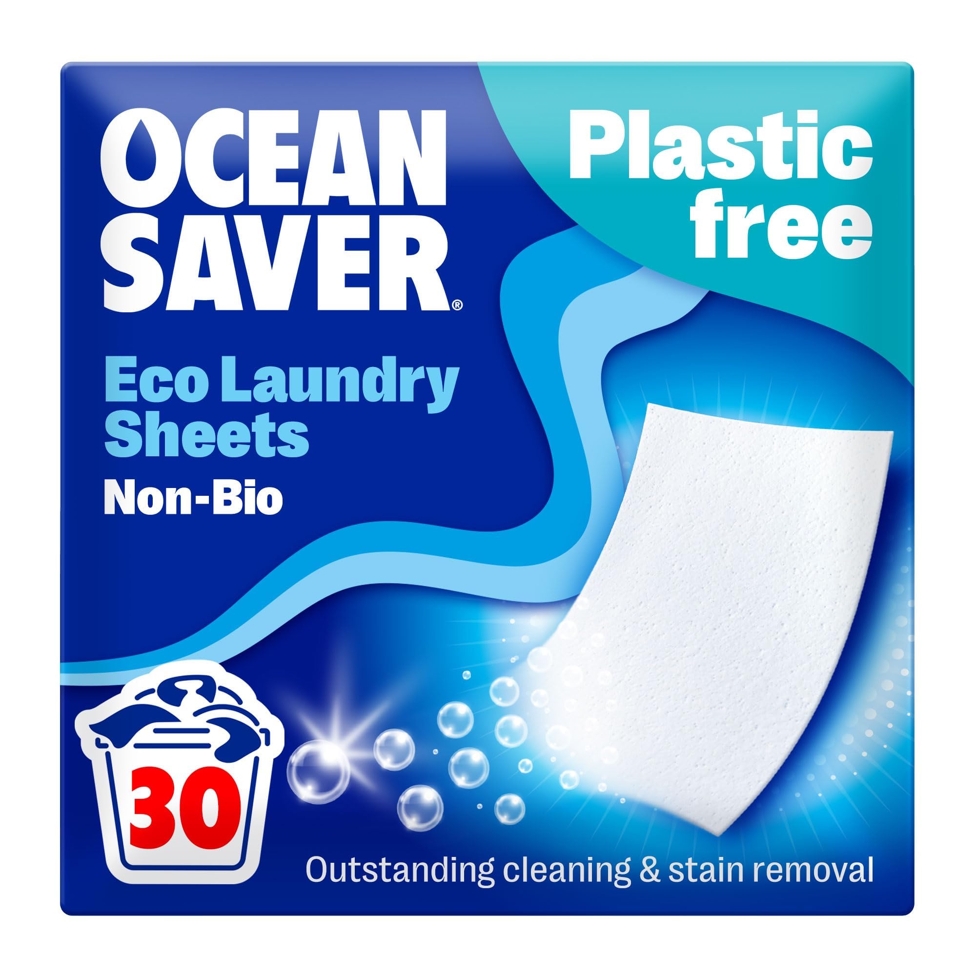 OceanSaver - Eco Laundry Detergent Sheets (30 Washes) | Non-Bio, Plant-Based, Plastic-Free
