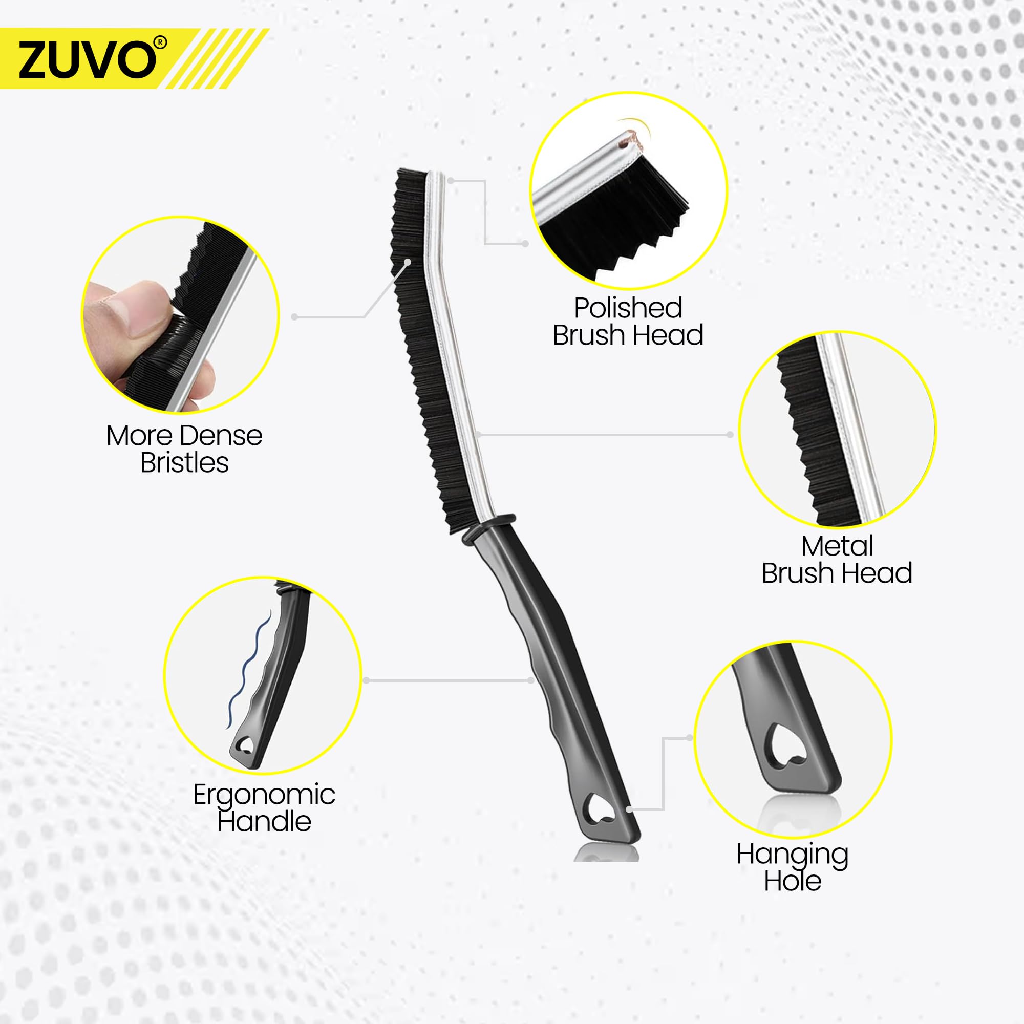 Zuvo Crevice Brush Set (2 Pack) – Hard Bristle Cleaning Tool for Grout, Gaps & Tight Spaces 5