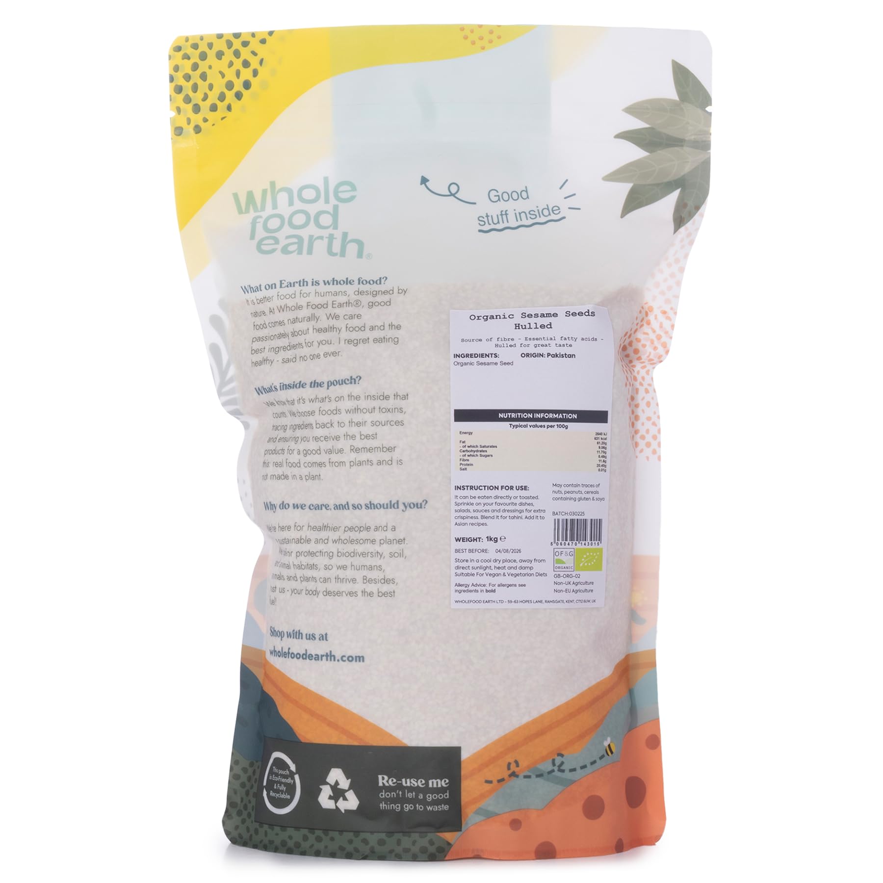 Wholefood Earth Organic Hulled Sesame Seeds - Raw | 1kg | GMO Free | Vegan 3