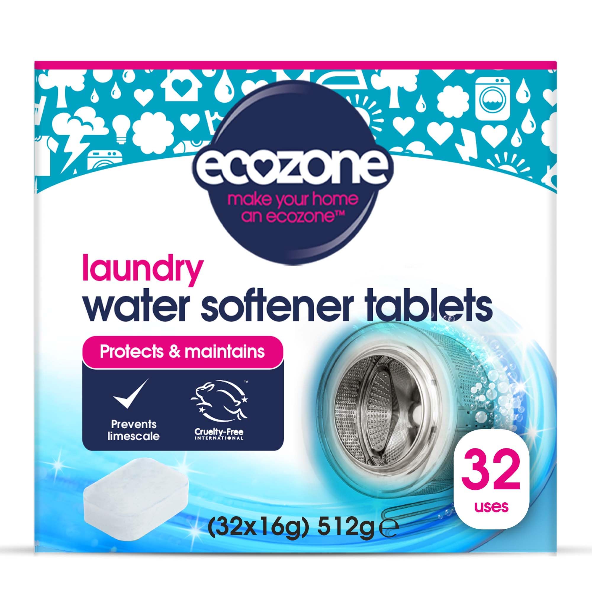 Ecozone Wäsche-Wasserenthärtertabletten – 32er-Packung Entkalker für Waschmaschinen 7