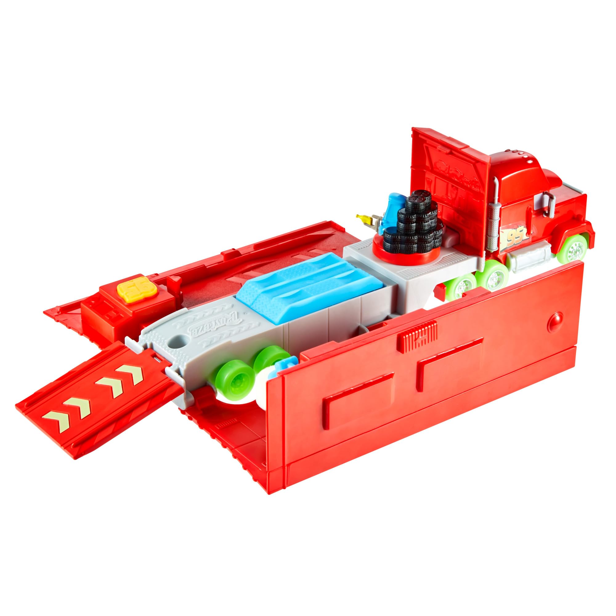 Disney and Pixar Cars Glow Racers Transforming Mack Playset - 2-in-1 Glow-in-the-Dark Vehicle with Launcher & Tune-Up Station 5