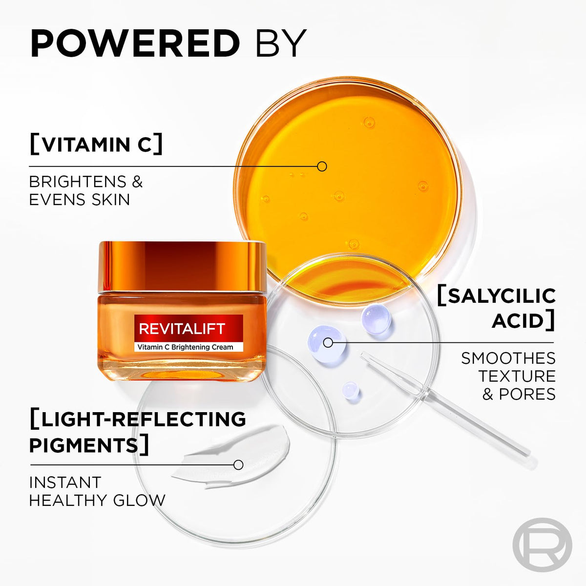 L'Oreal Paris Revitalift Vitamin C Brightening Cream - Smooths & Brightens Skin, Reduces Lines & Pores, 50ml