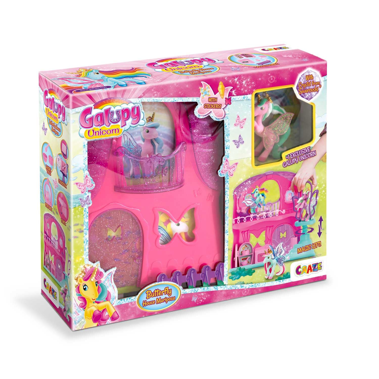 Galupy Butterfly House Playset with Nessy Unicorn Figure | Lift Function | Ages 3+