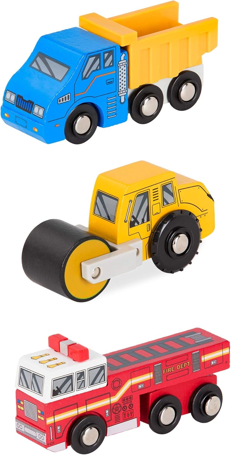 Battat Wooden Vehicles Set - 6pc Rescue & Construction Toy Cars for Kids 4