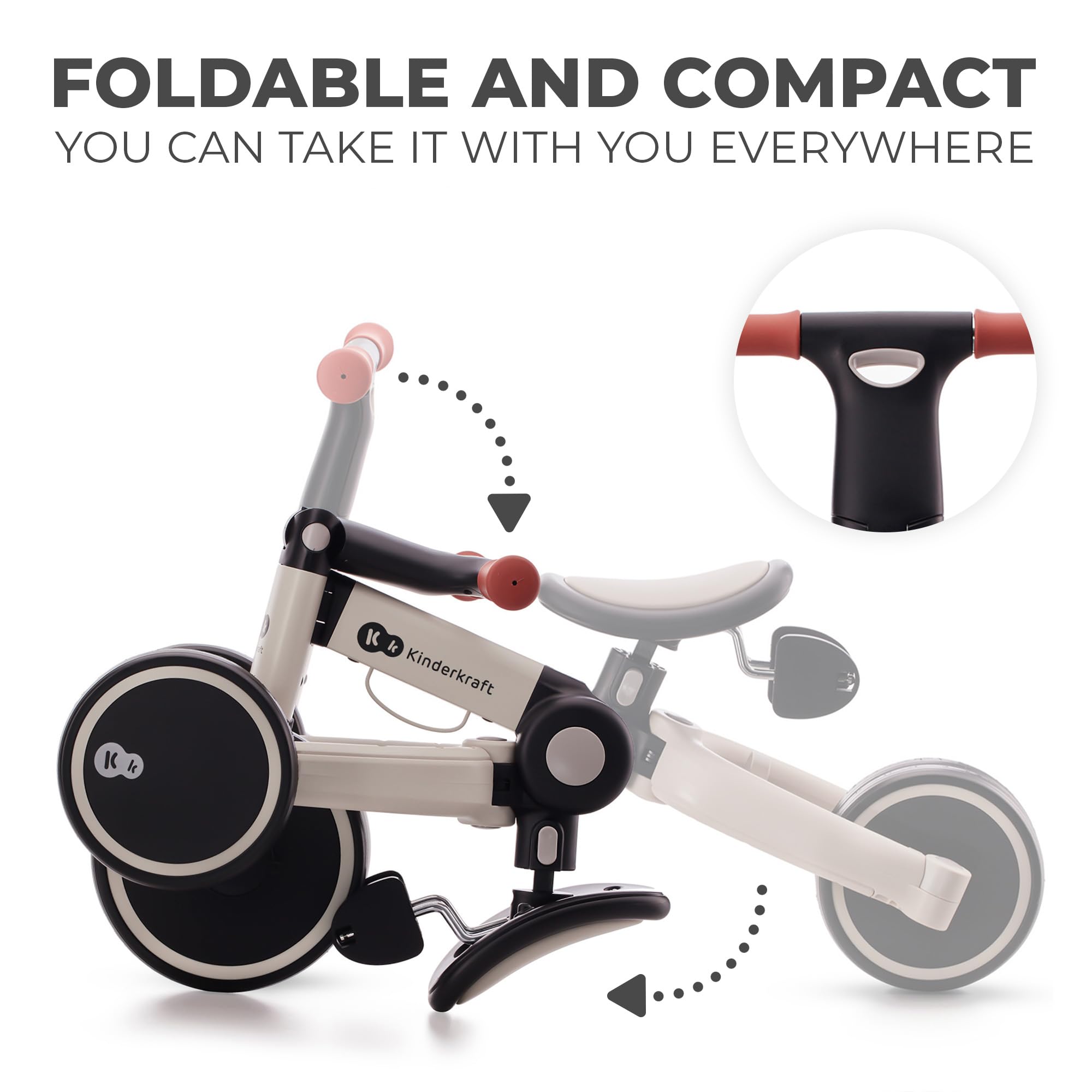 Kinderkraft 4TRIKE 3-in-1 Foldable Tricycle, Balance Bike, Push Trike | Gray, 12M-5Y 5