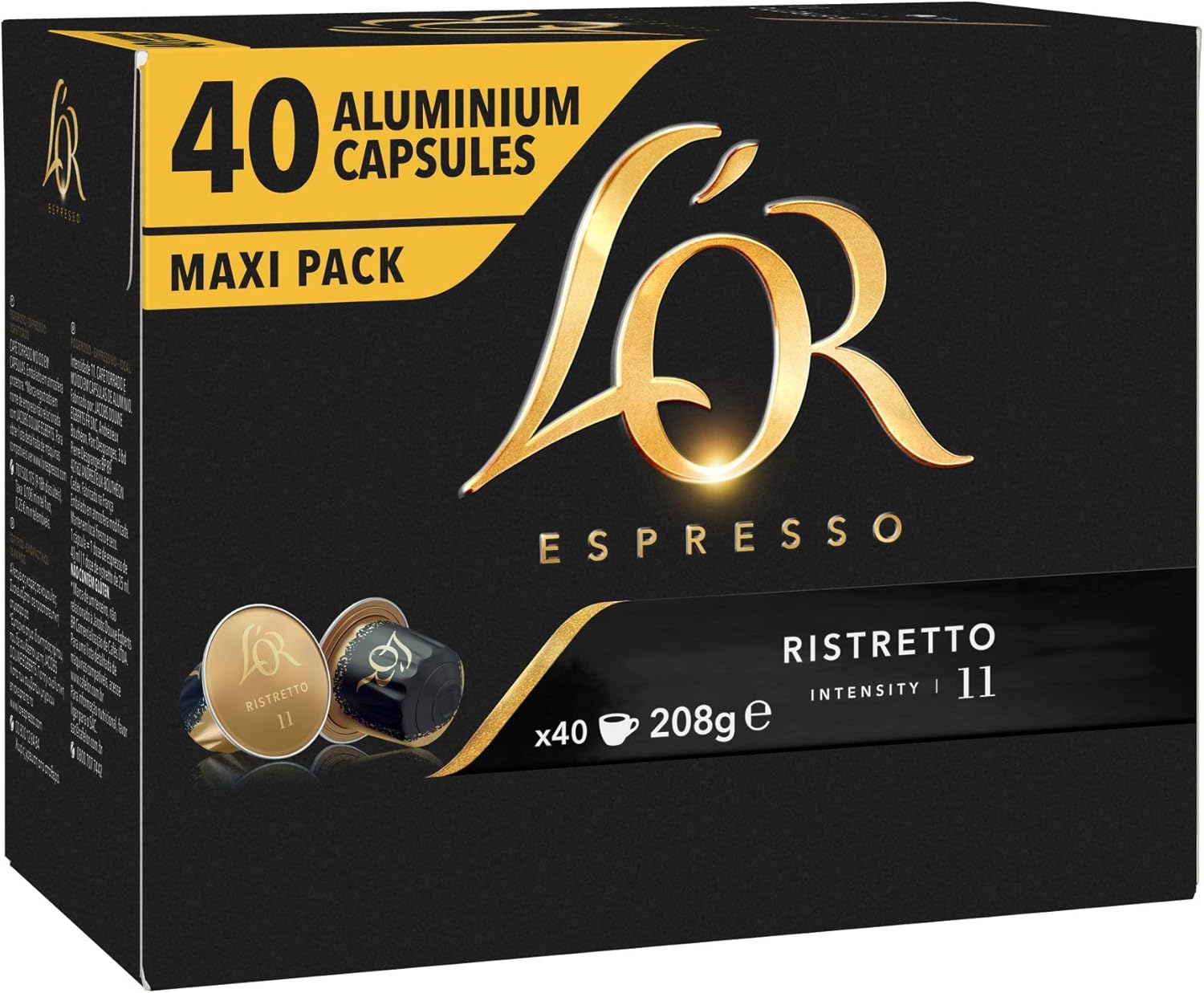 L'OR Espresso Ristretto Intensité 11 - 40 Aluminum Capsules for Nespresso