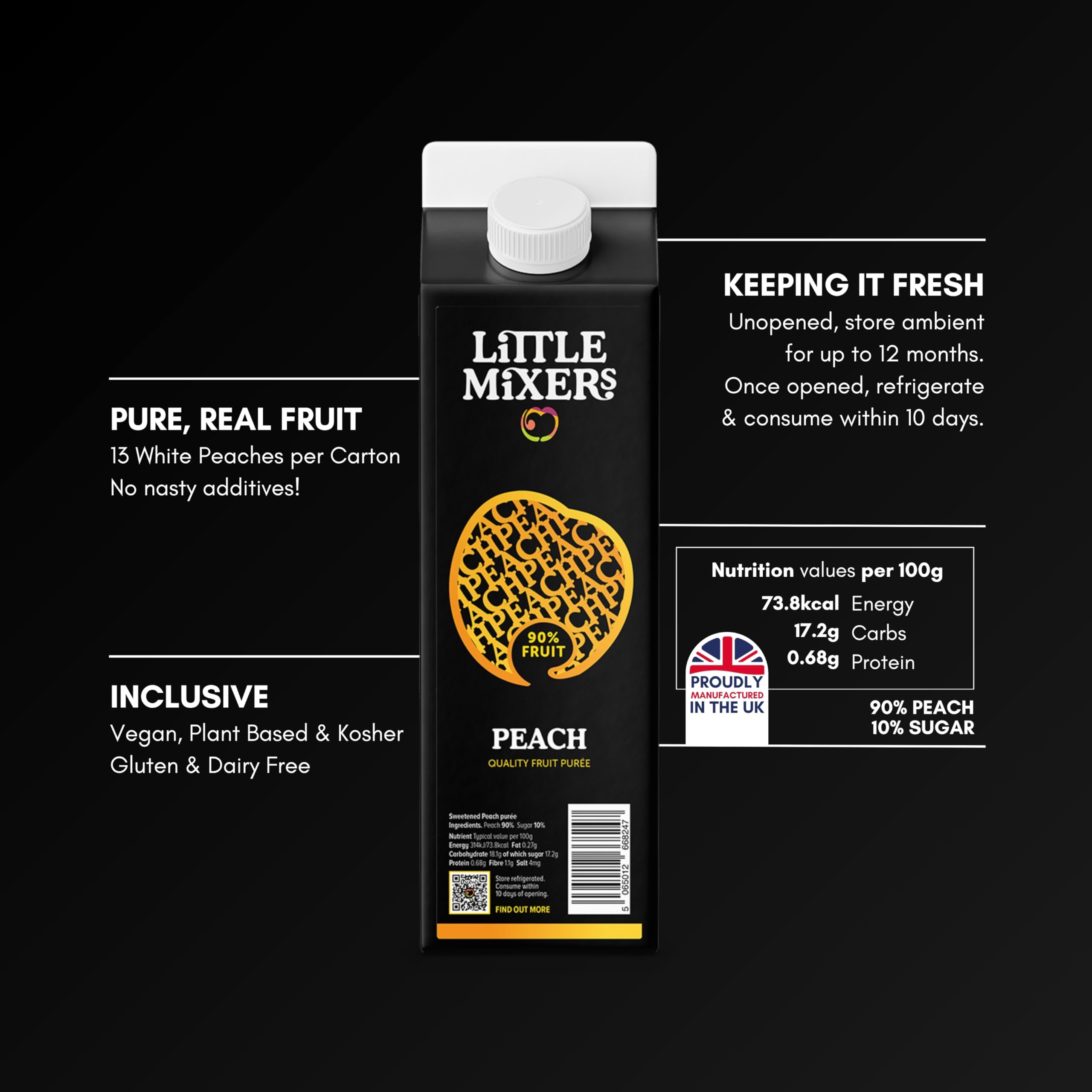 LITTLE MIXERS Peach Purée - Real Fruit Cocktail Mixer | 1 KG