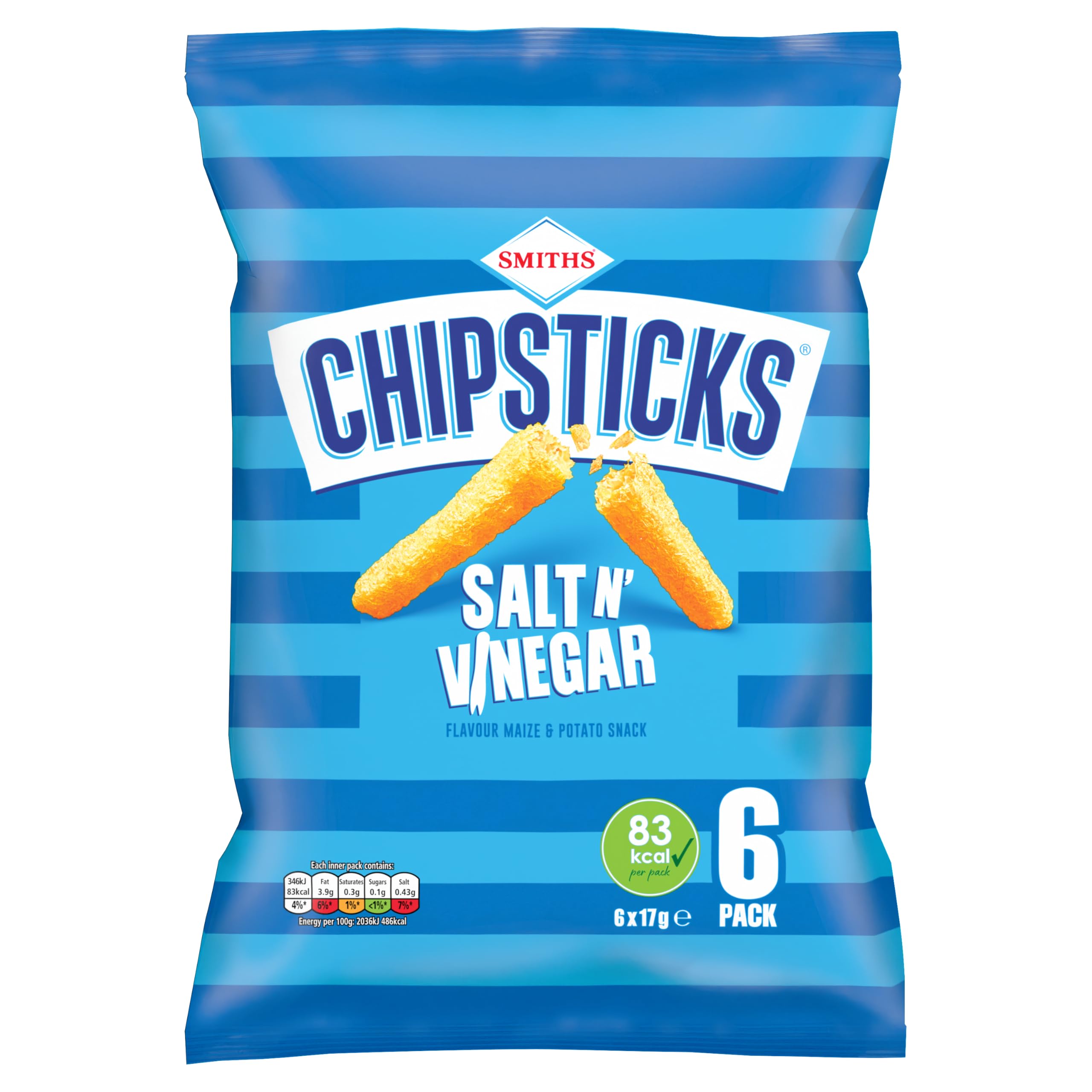 Smiths Chipsticks Salt & Vinegar Flavour Crisps Multipack 6 x 17g