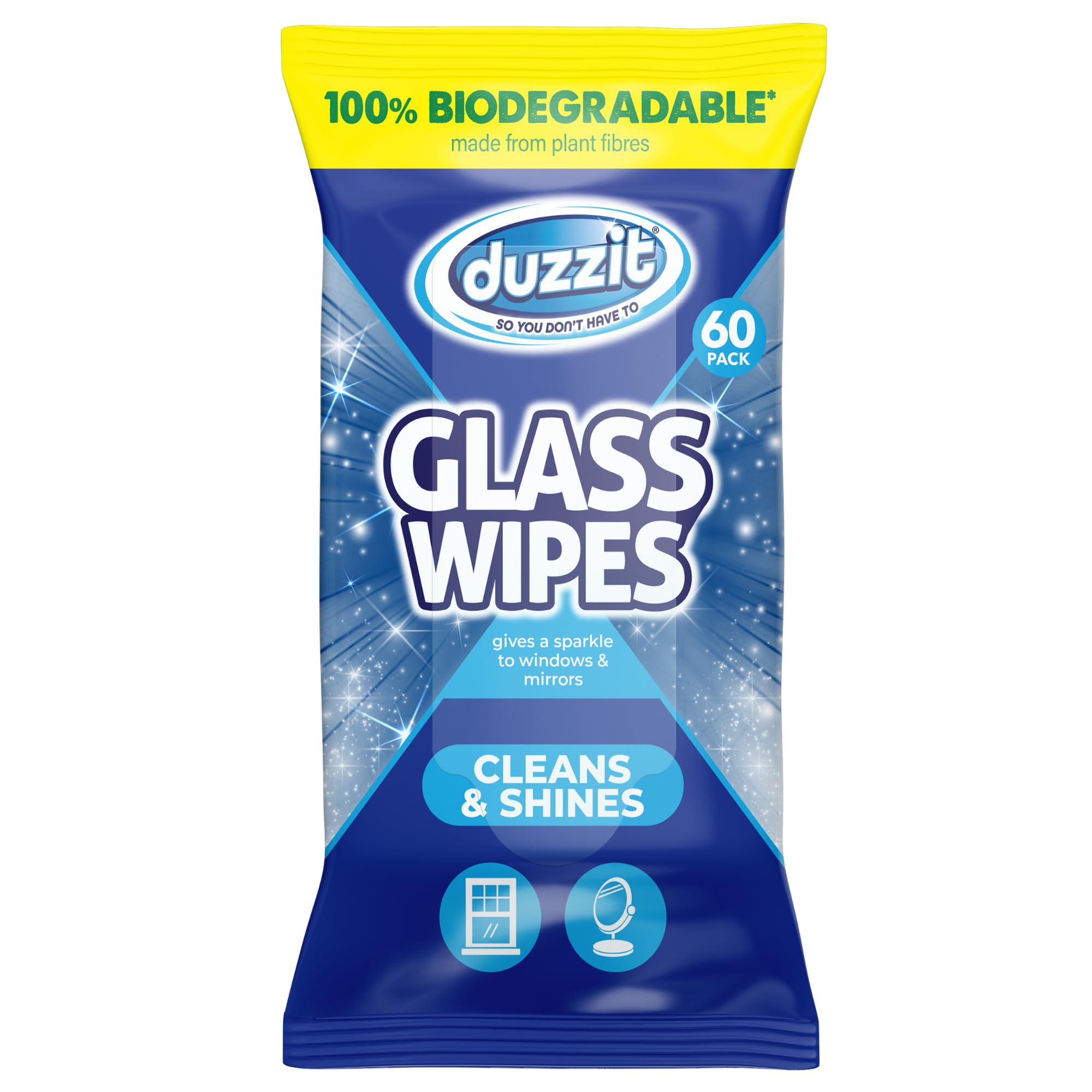 Duzzit Glass Wipes - Streak-Free Shine | 60 Count | Citrus Scent